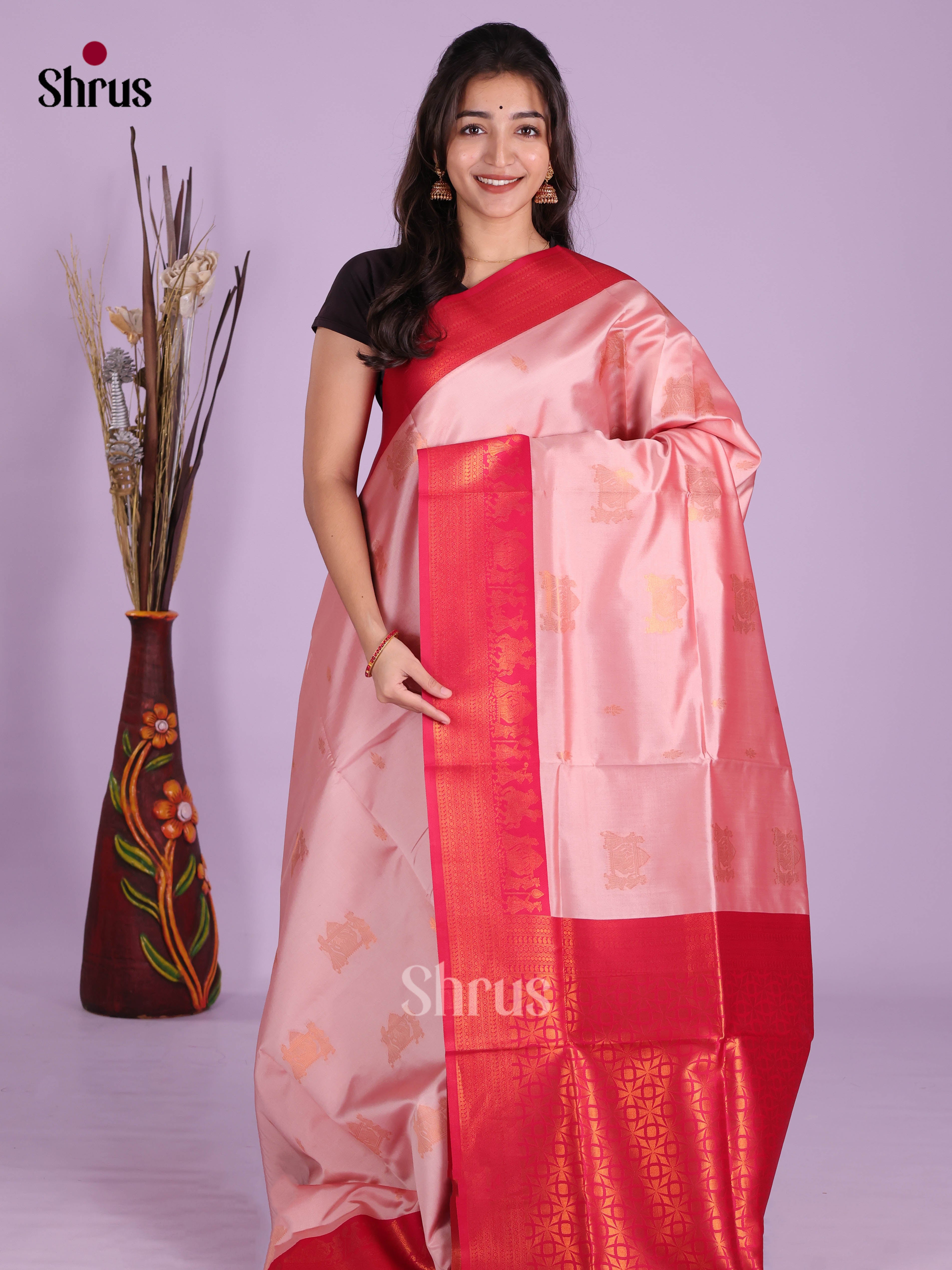 Baby Pink & Pink - Semi Softsilk Saree