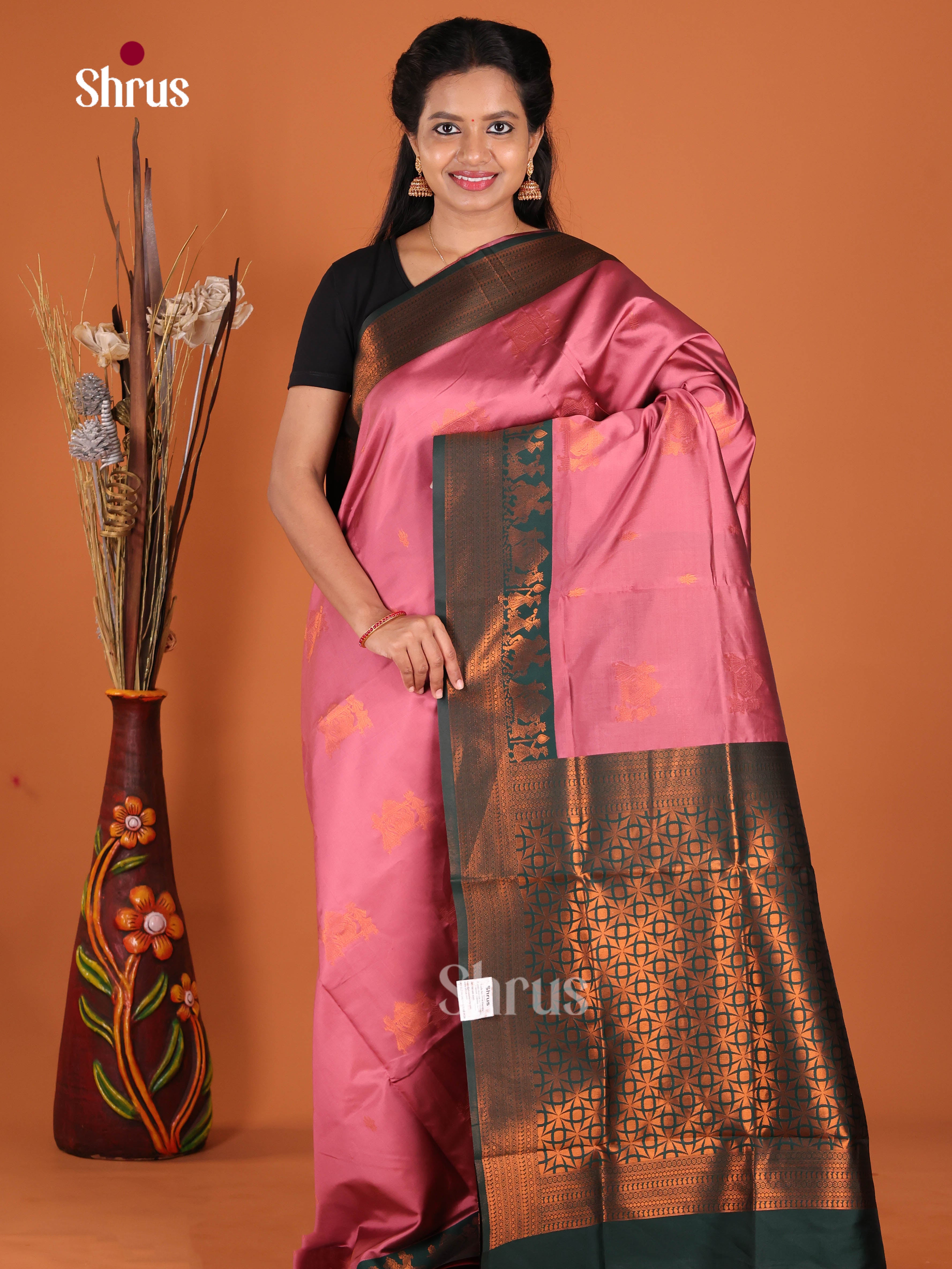 Pink & Green - Semi Softsilk Saree