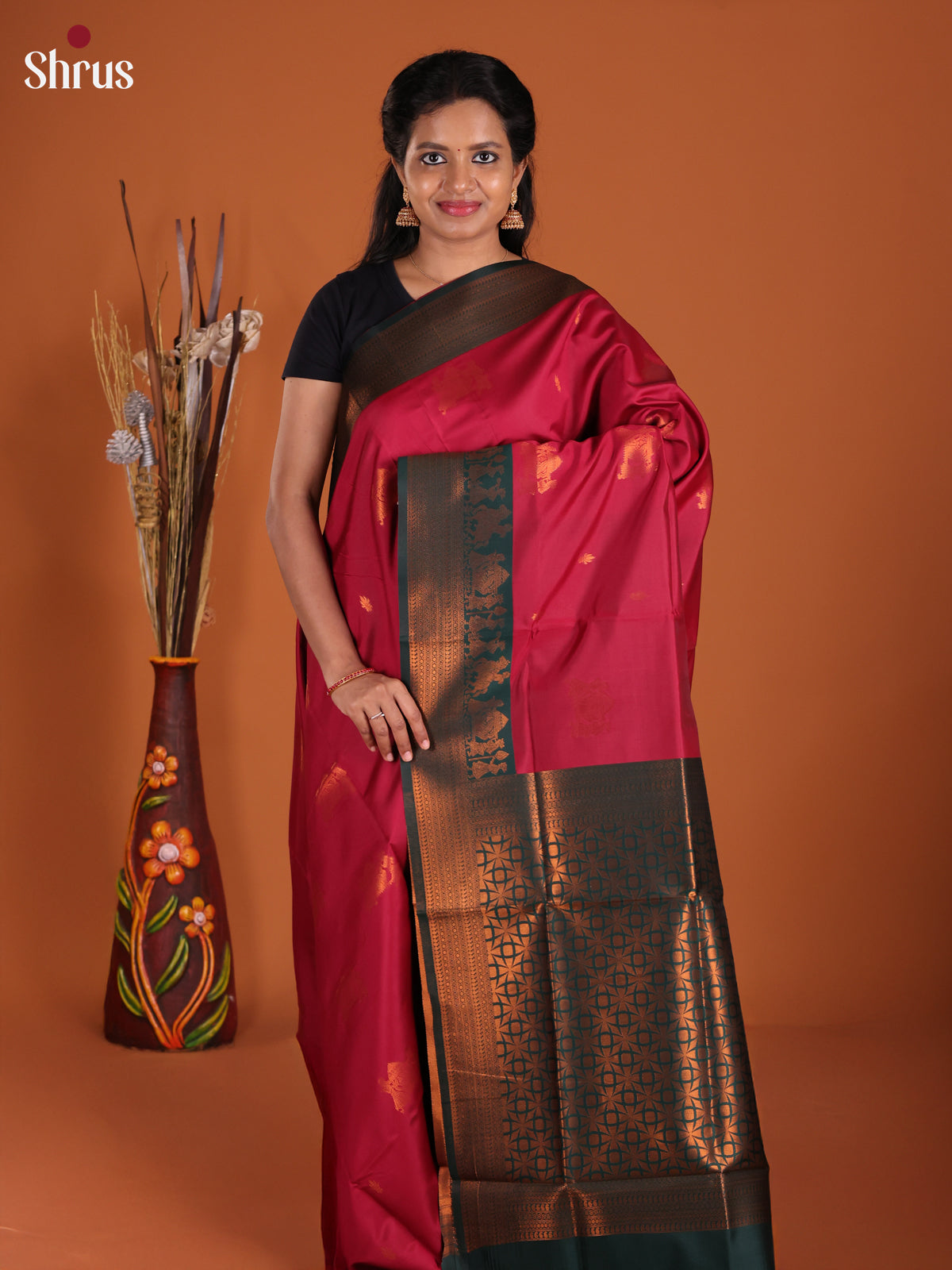 Red & Green- Semi Softsilk Saree
