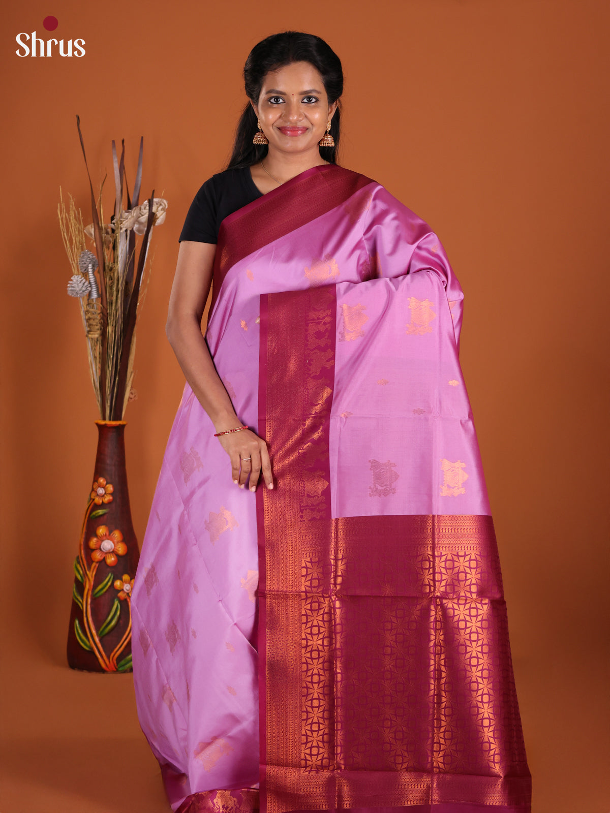 Purple & Maroon - Semi Softsilk Saree