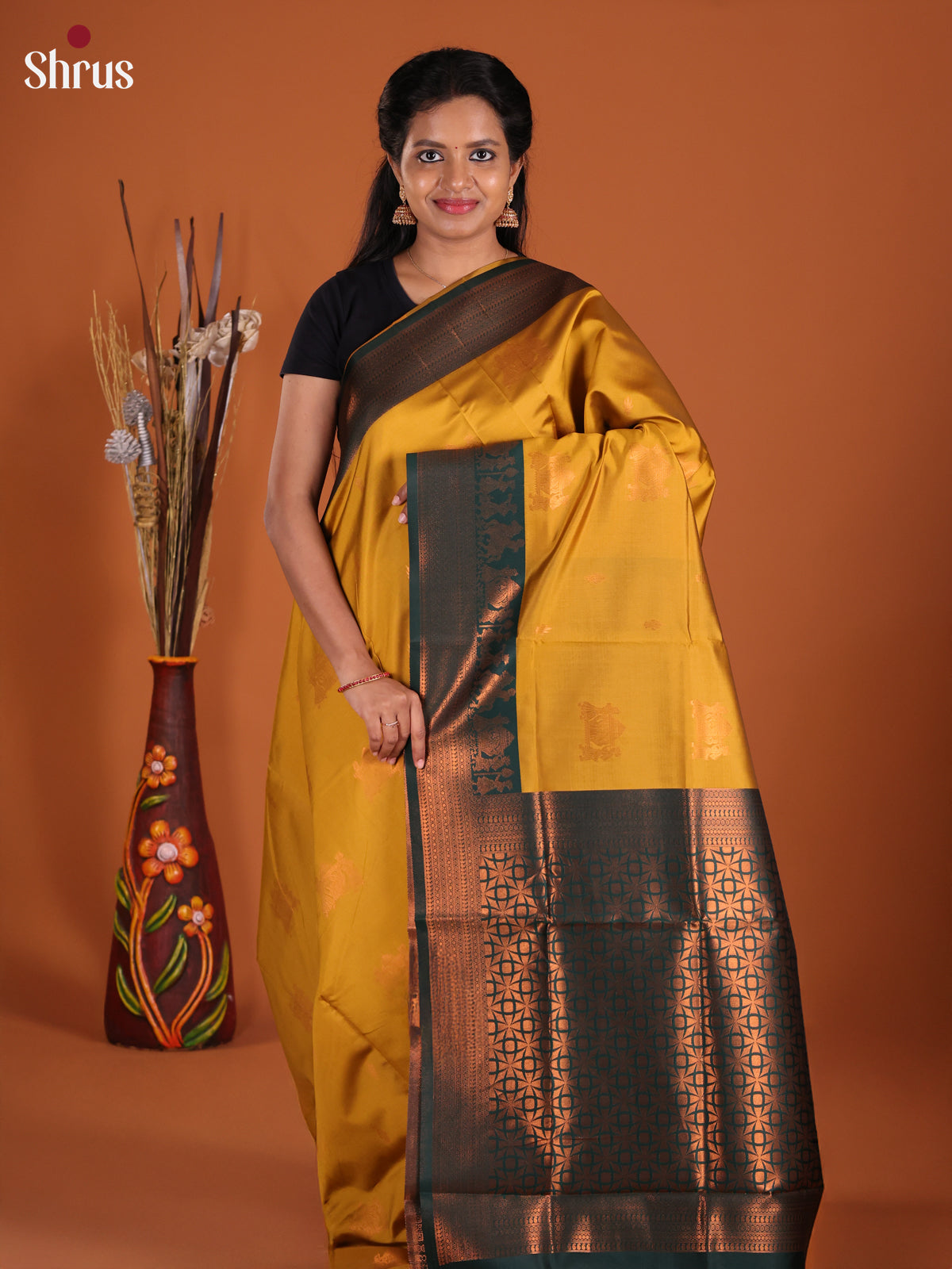 Mustardy Green & Green - Semi Softsilk Saree