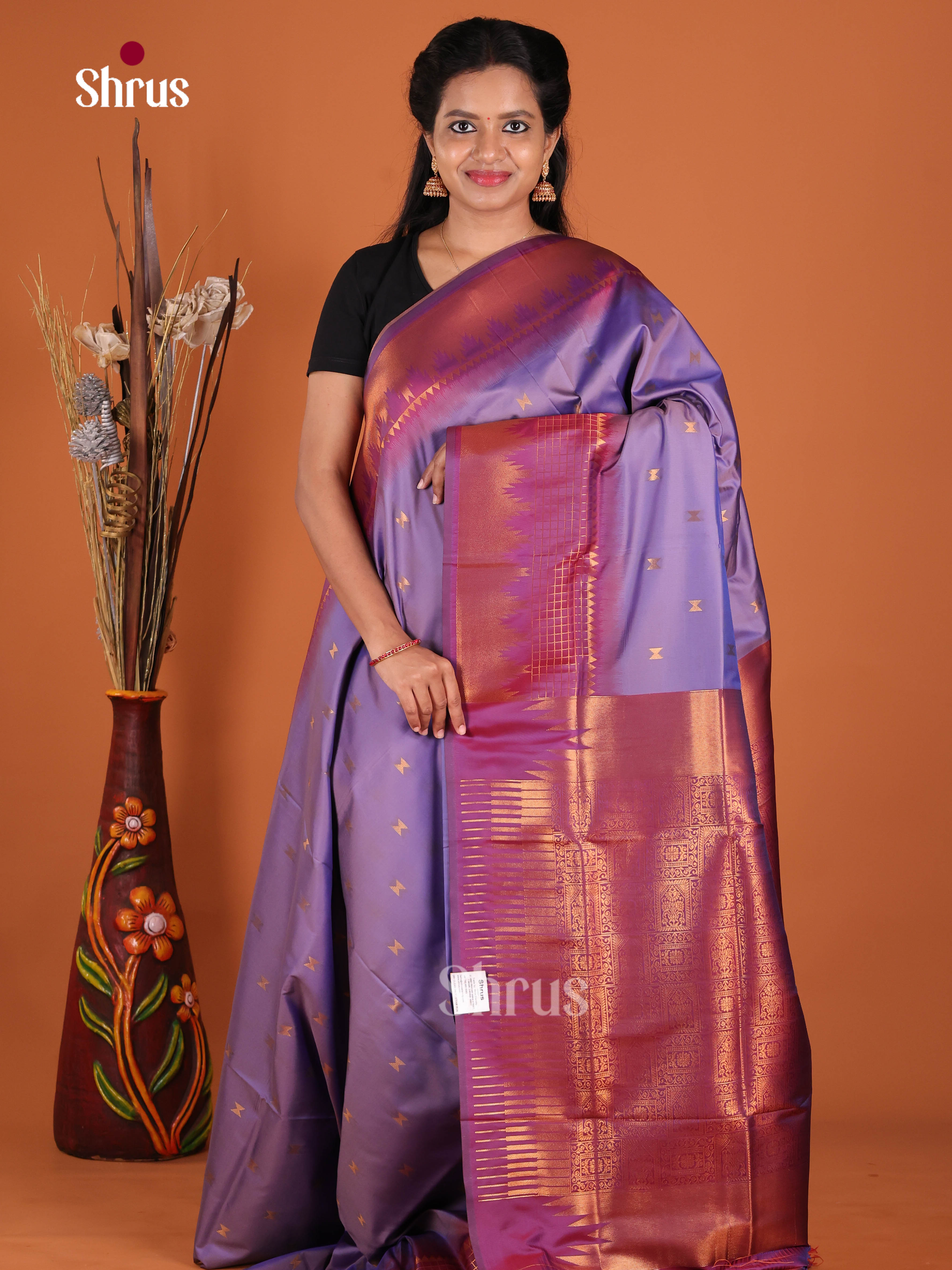 Purple & MAroon- Semi Softsilk Saree