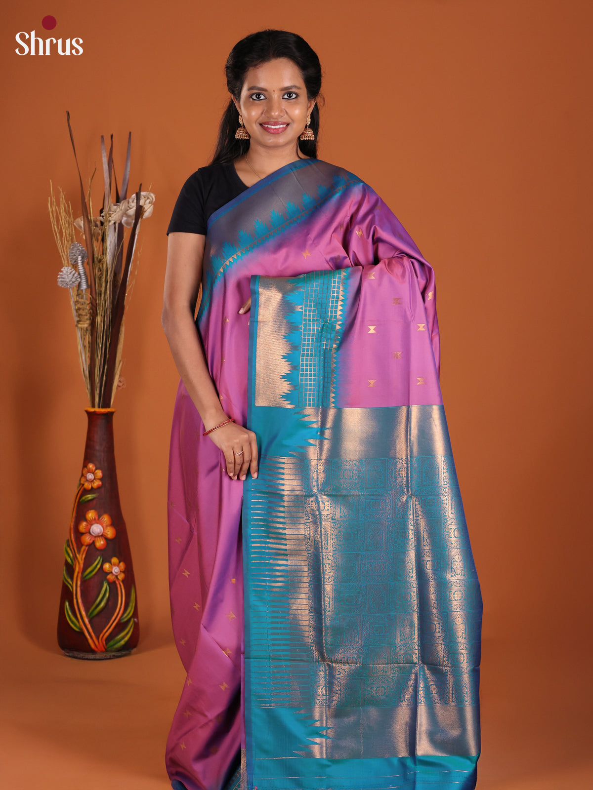Purple & Blue- Semi Softsilk Saree