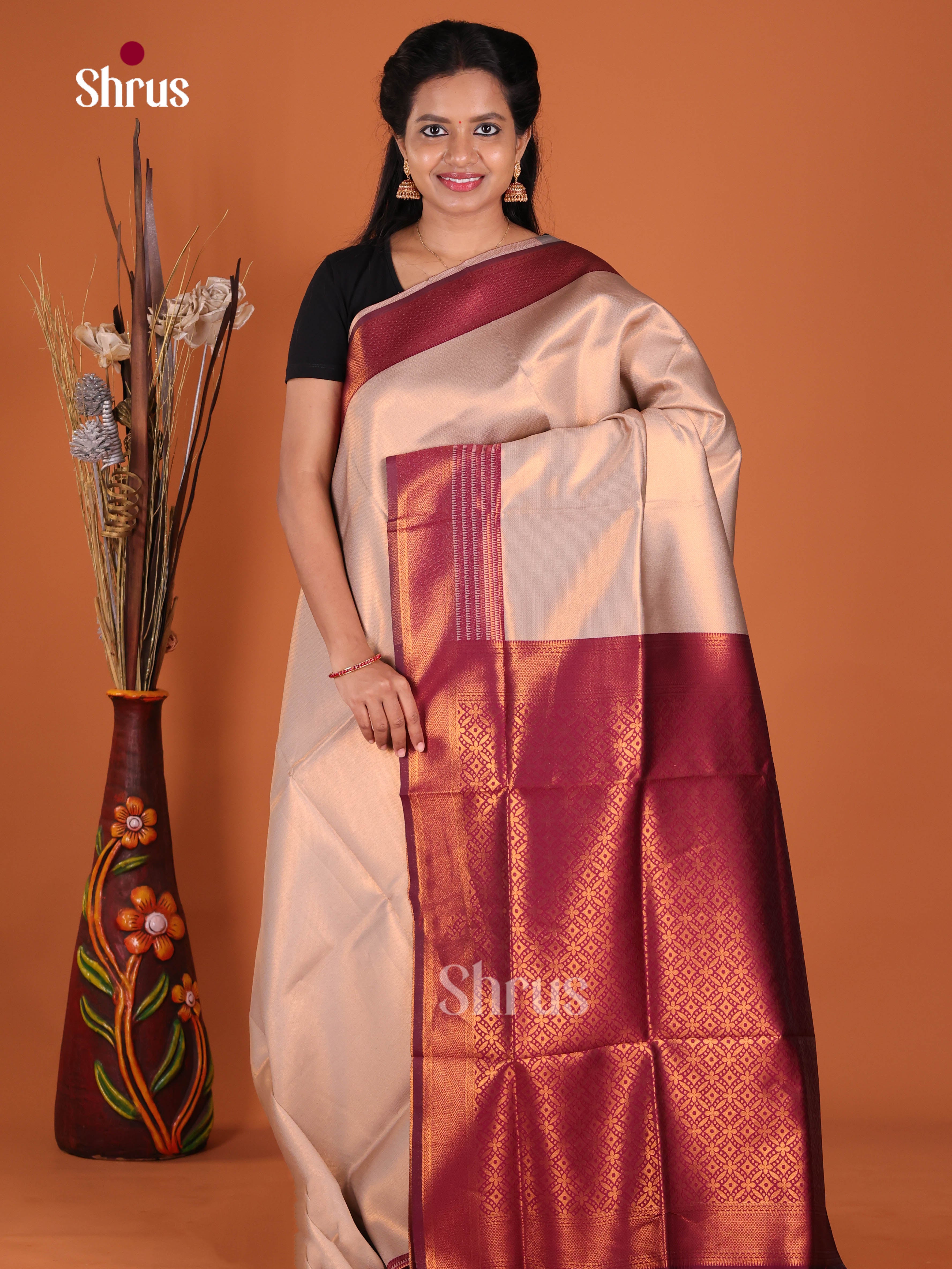 Grey & Maroon - Semi Softsilk Saree