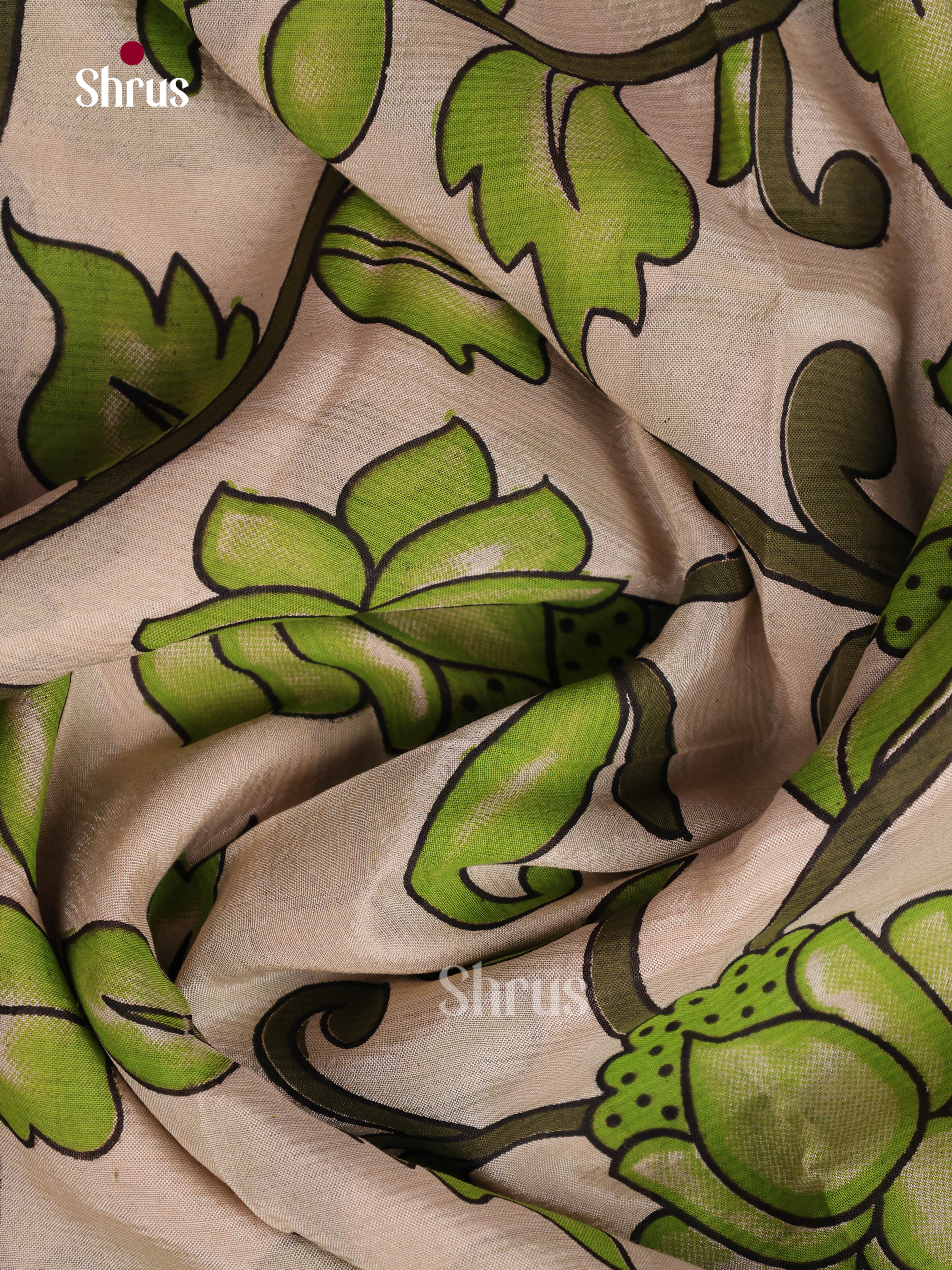 Cream & Green - Mangalagiri silkcotton Saree