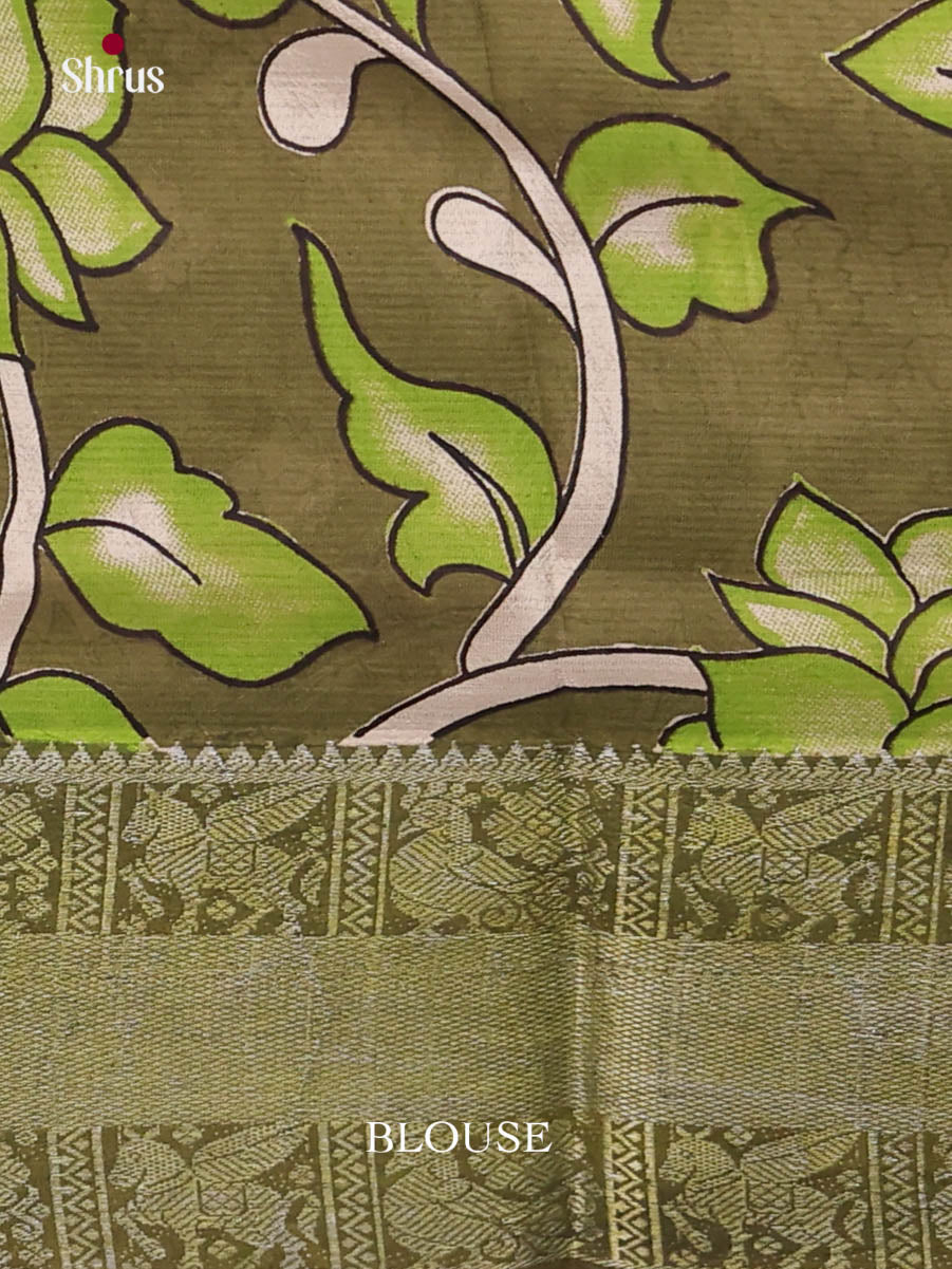 Cream & Green - Mangalagiri silkcotton Saree