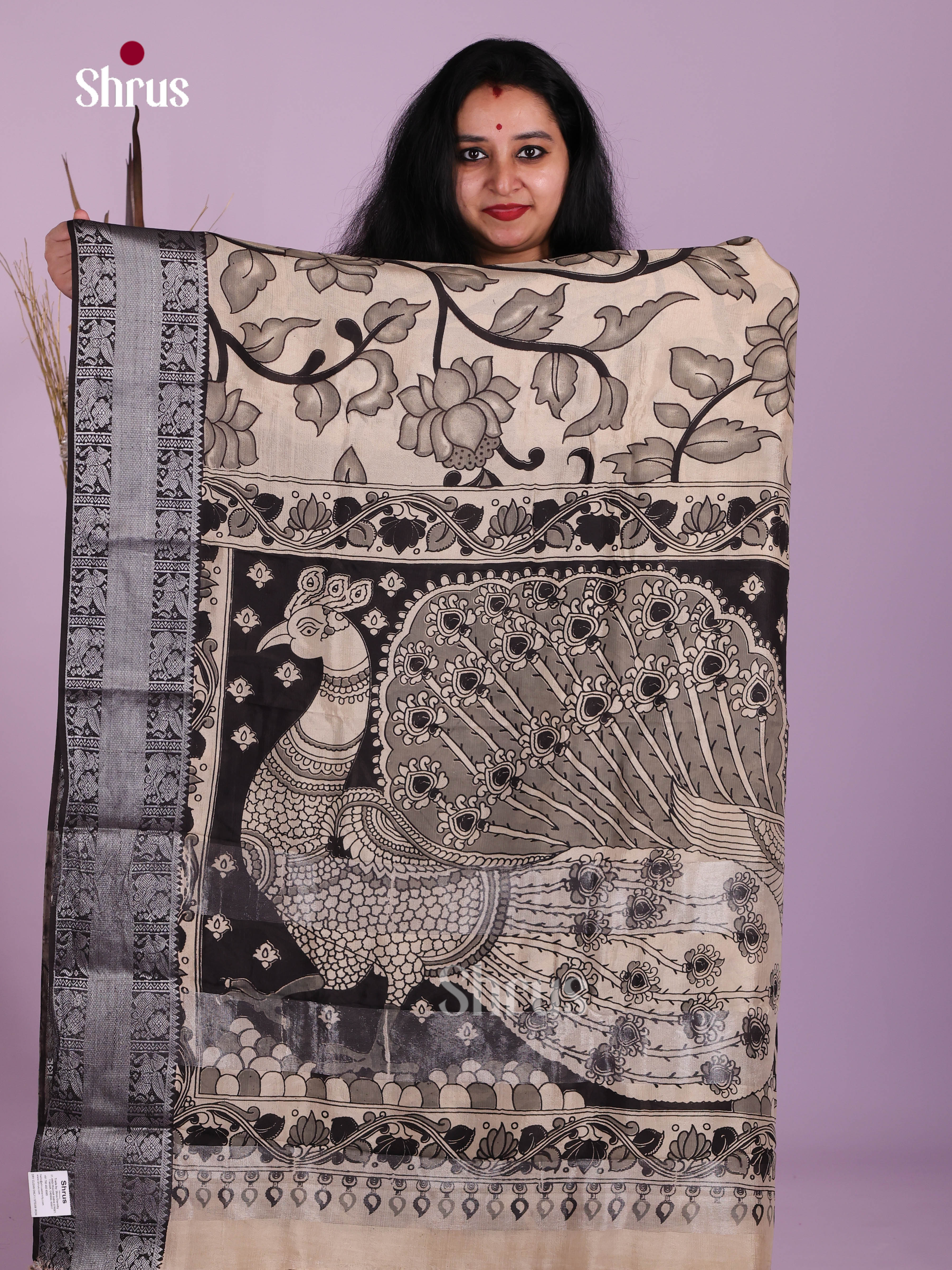 Cream & Black - Mangalagiri silkcotton Saree