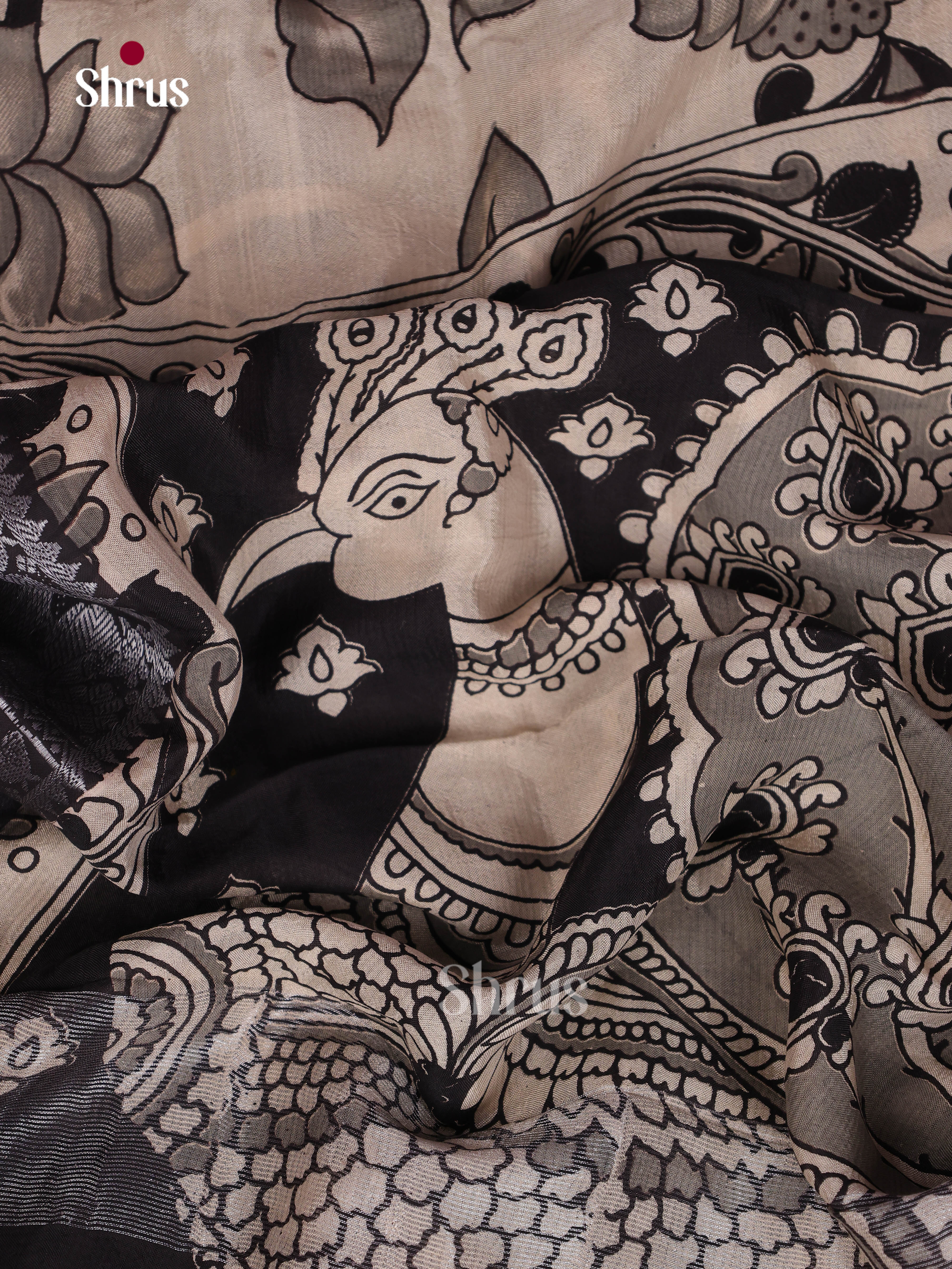 Cream & Black - Mangalagiri silkcotton Saree