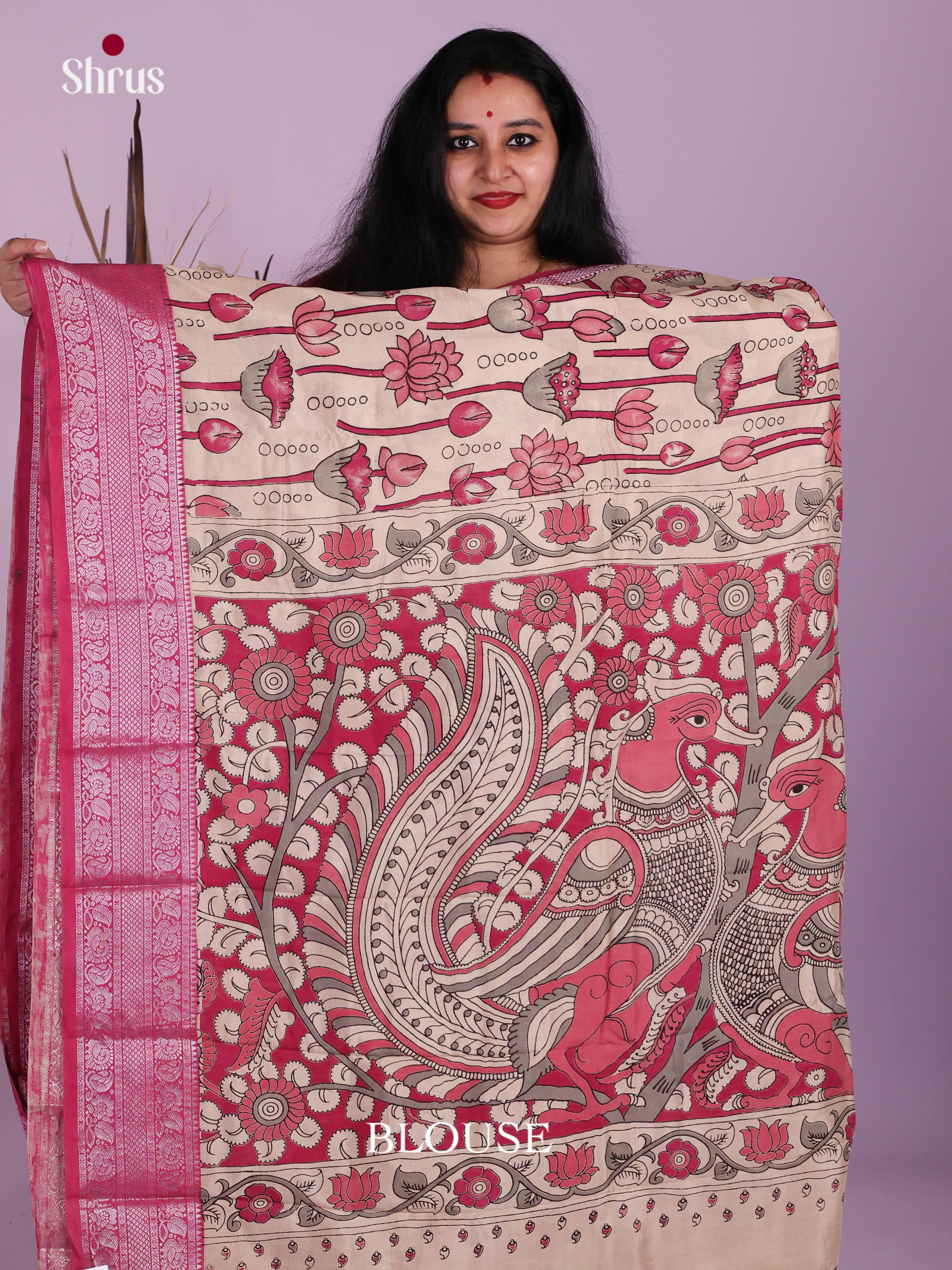 Cream & Pink - Mangalagiri silkcotton Saree
