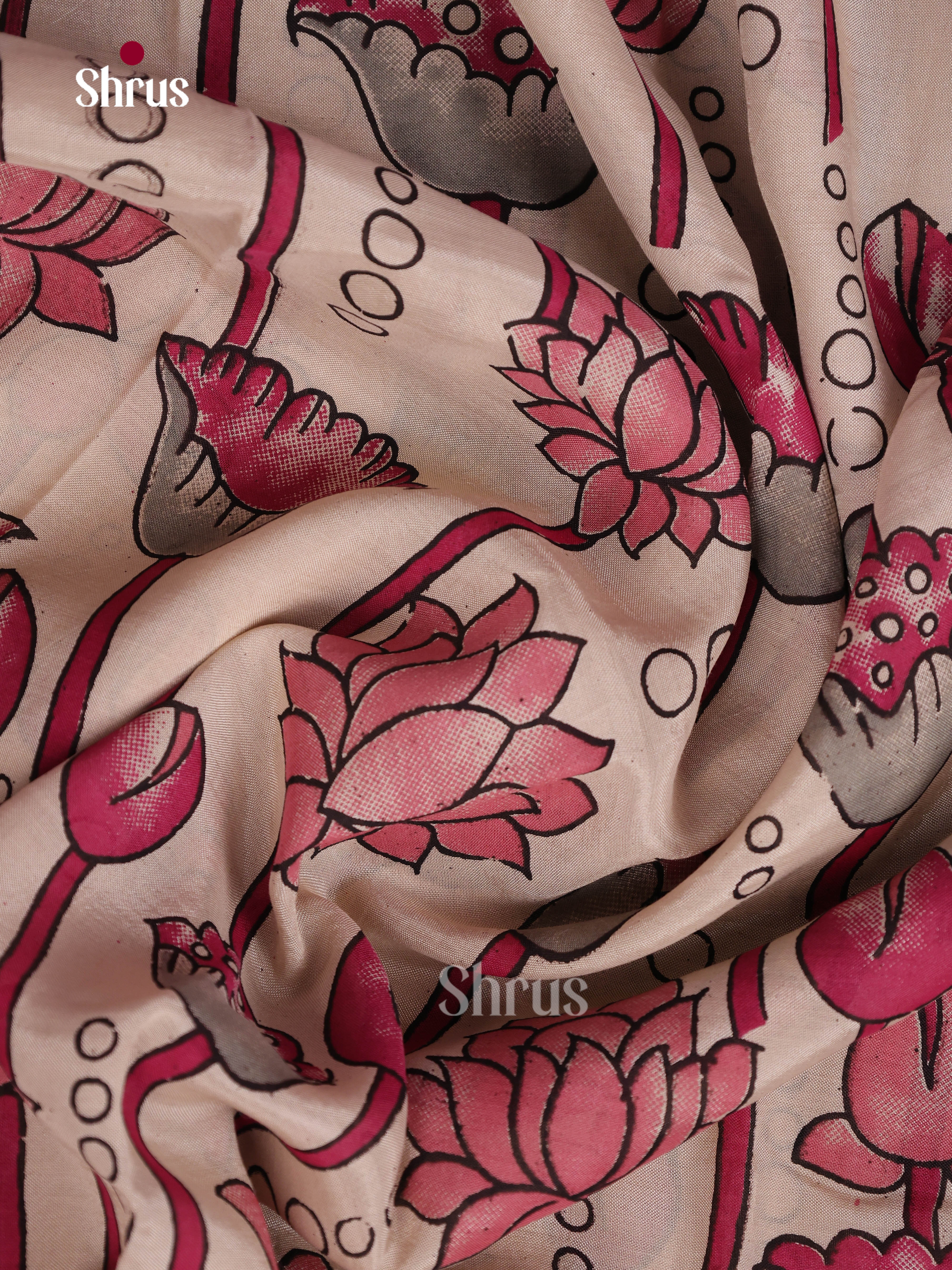 Cream & Pink - Mangalagiri silkcotton Saree