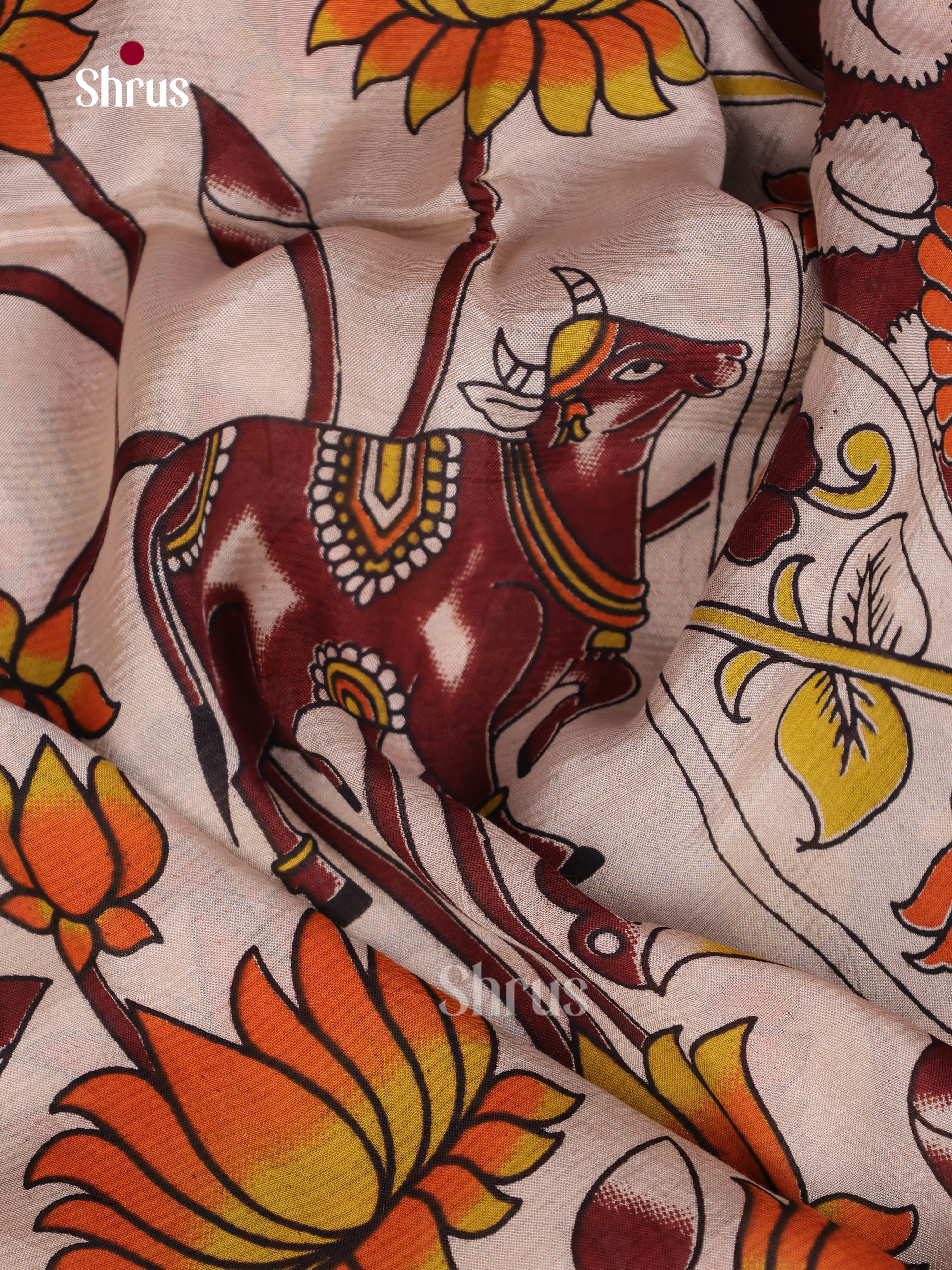 Cream & Maroon - Mangalagiri silkcotton Saree