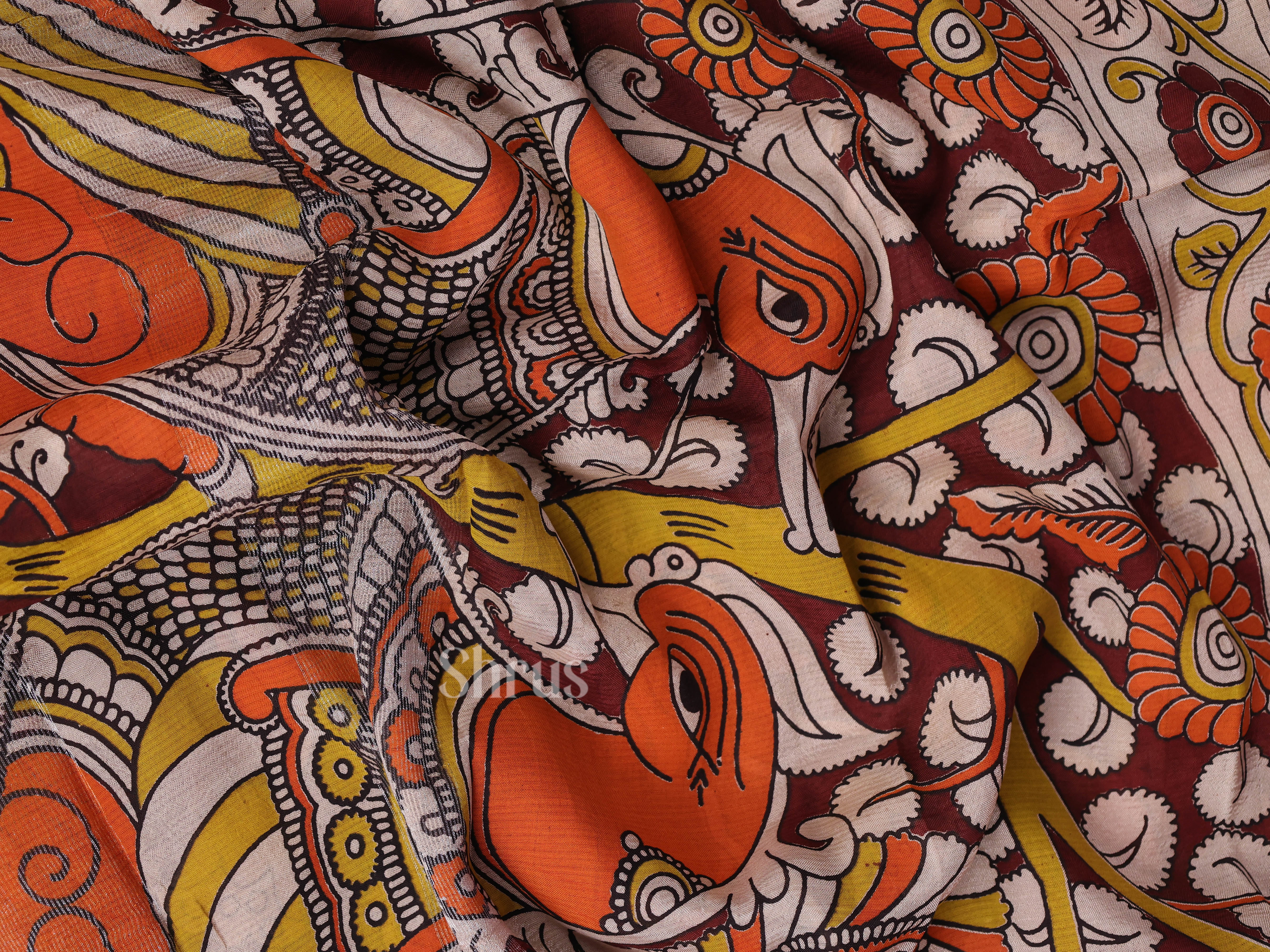 Cream & Maroon - Mangalagiri silkcotton Saree