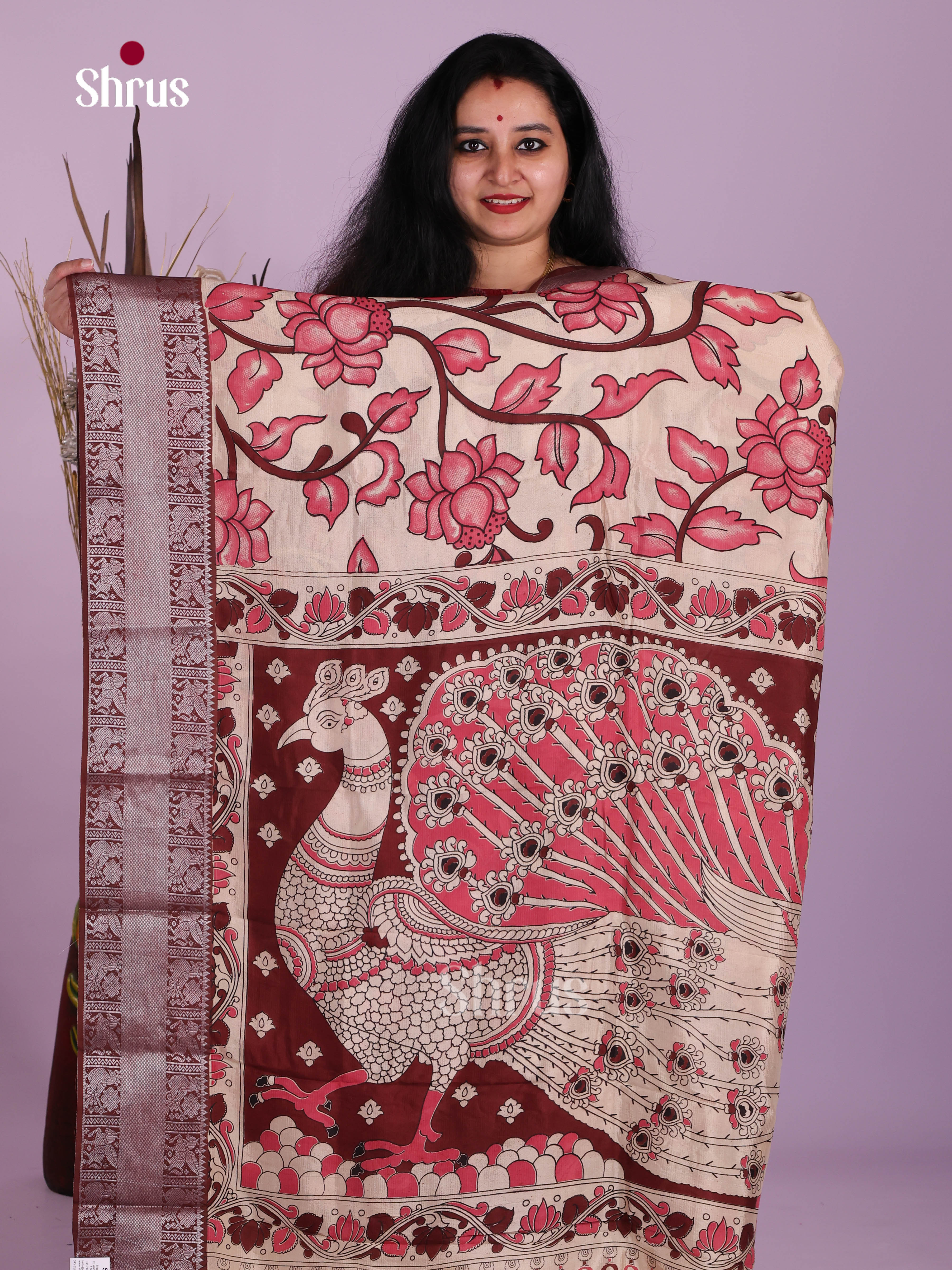 Cream & Maroon - Mangalagiri silkcotton Saree