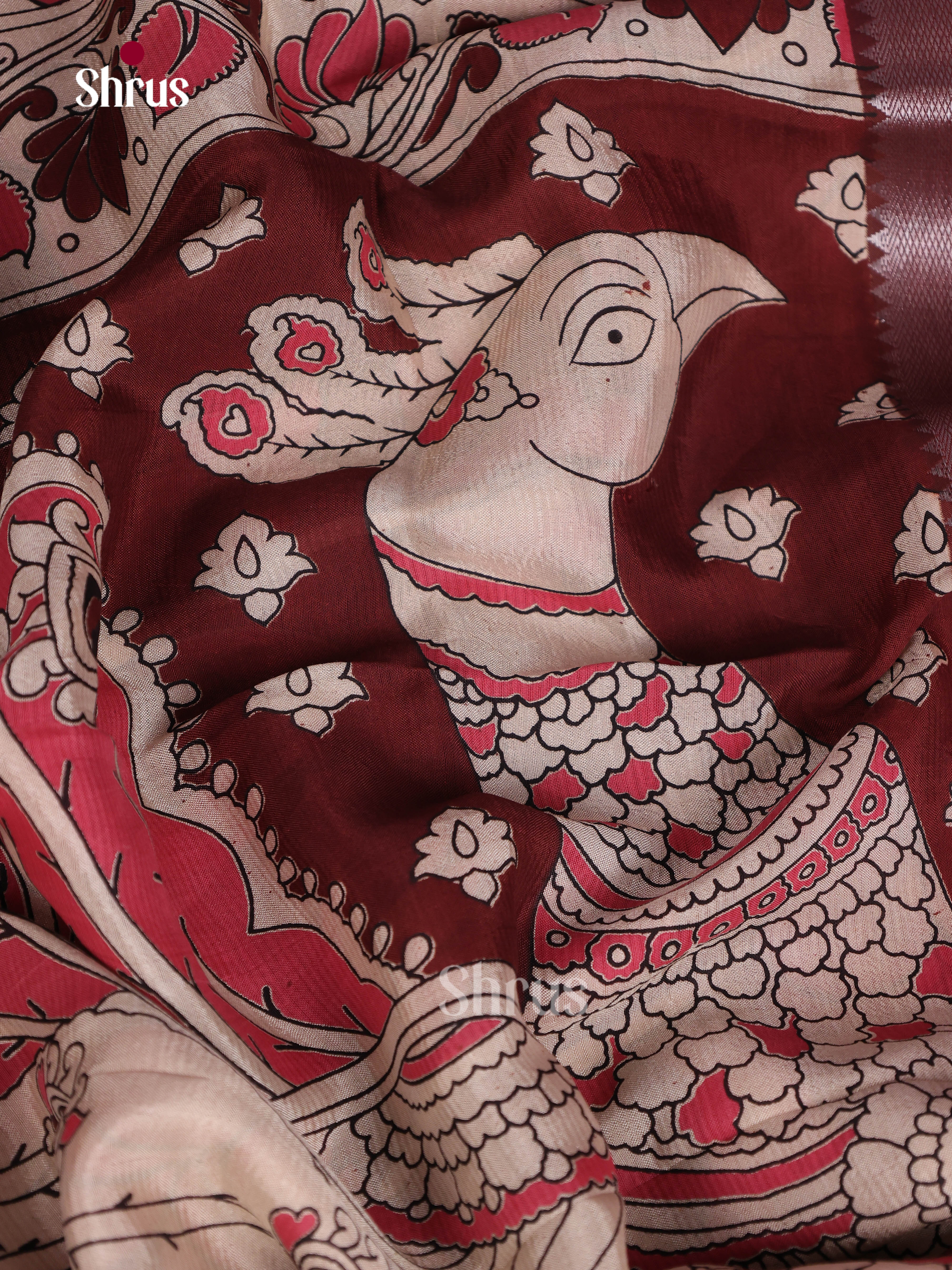 Cream & Maroon - Mangalagiri silkcotton Saree