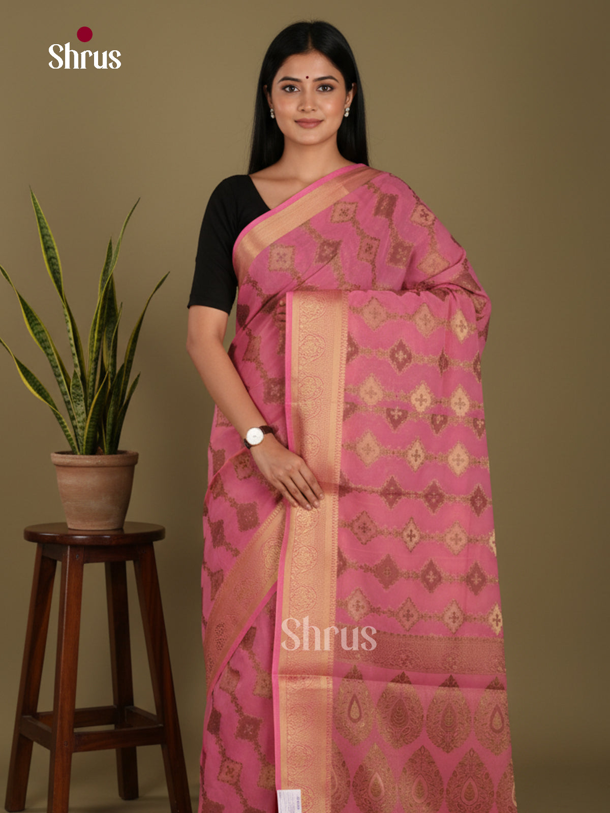 Pink - Semi Georgette Saree