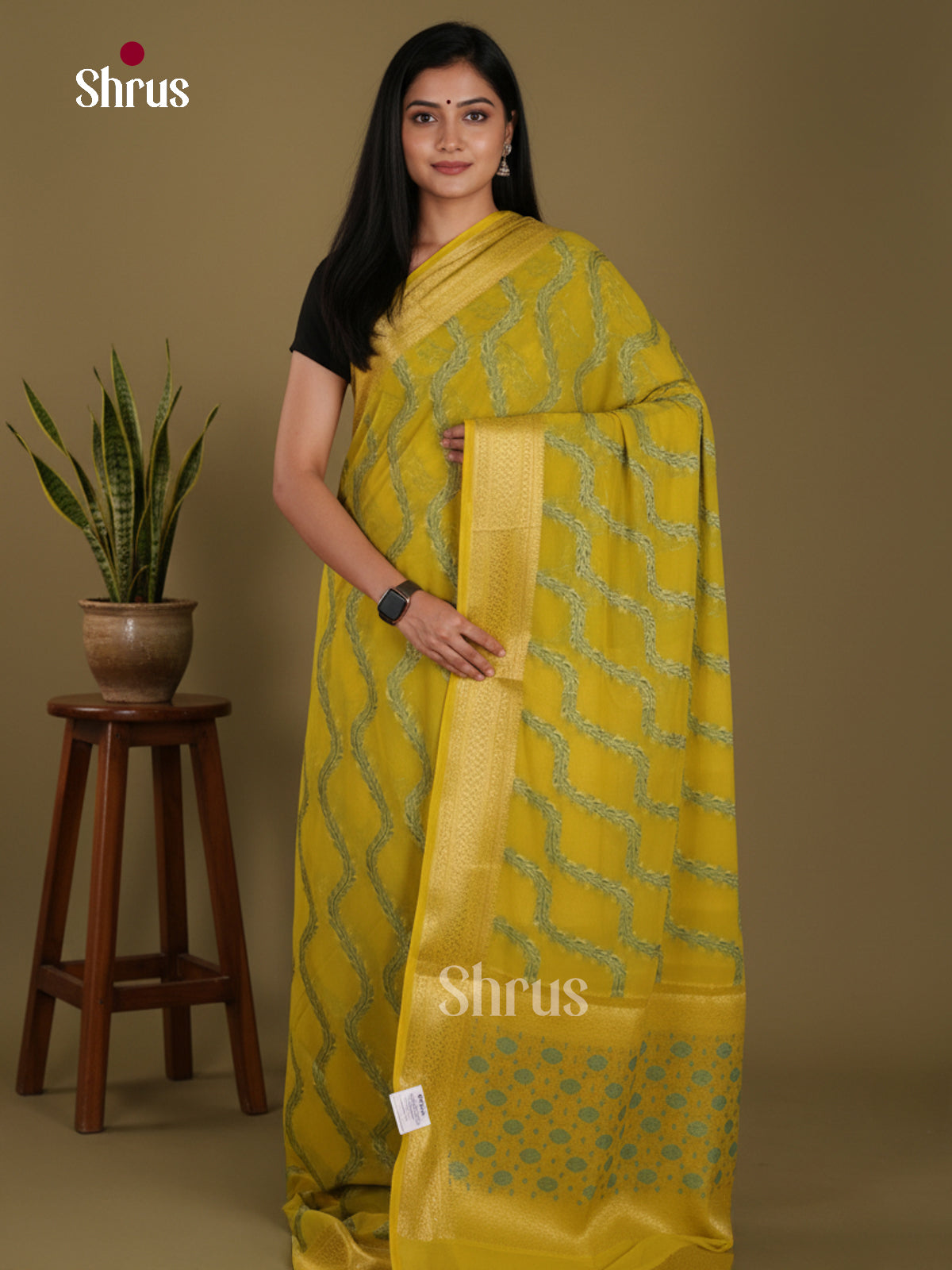 Lime Green - Semi Georgette Saree