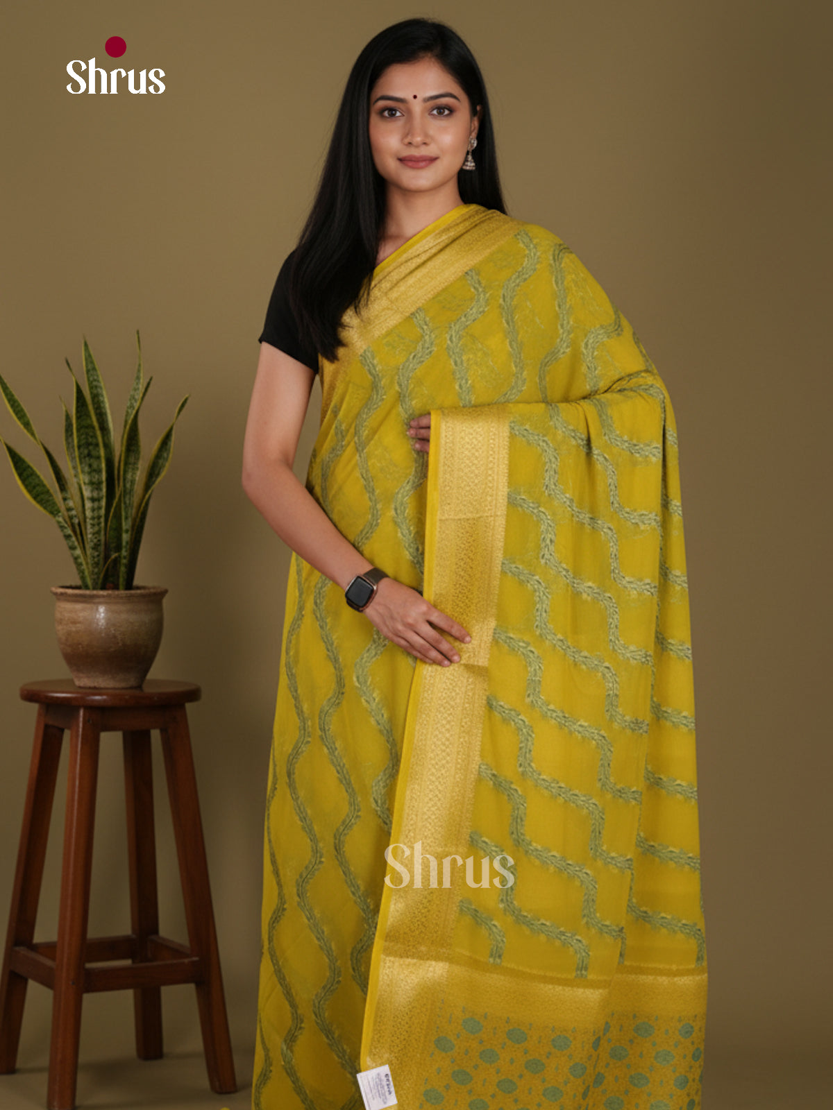 Lime Green - Semi Georgette Saree