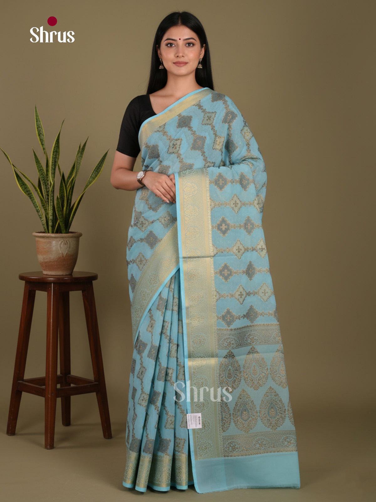 Pastel Blue - Semi Georgette Saree
