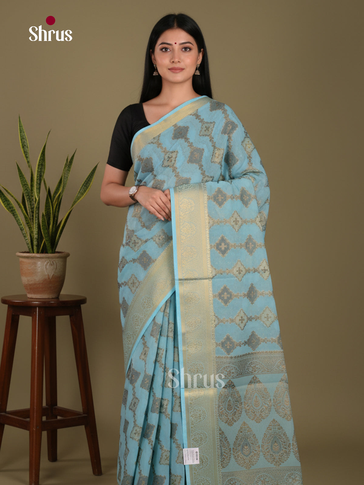Pastel Blue - Semi Georgette Saree