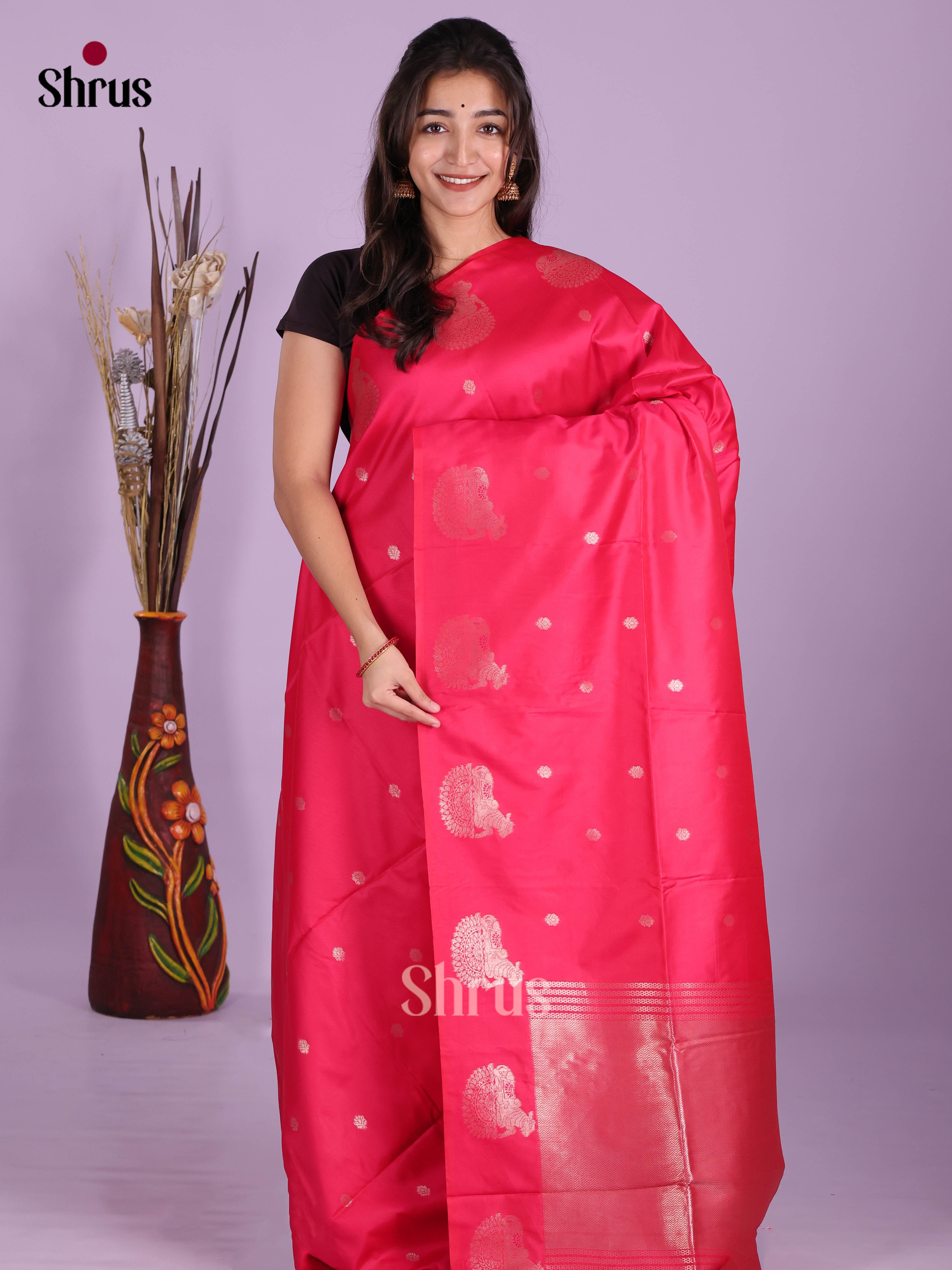Pink - Semi Softsilk Saree
