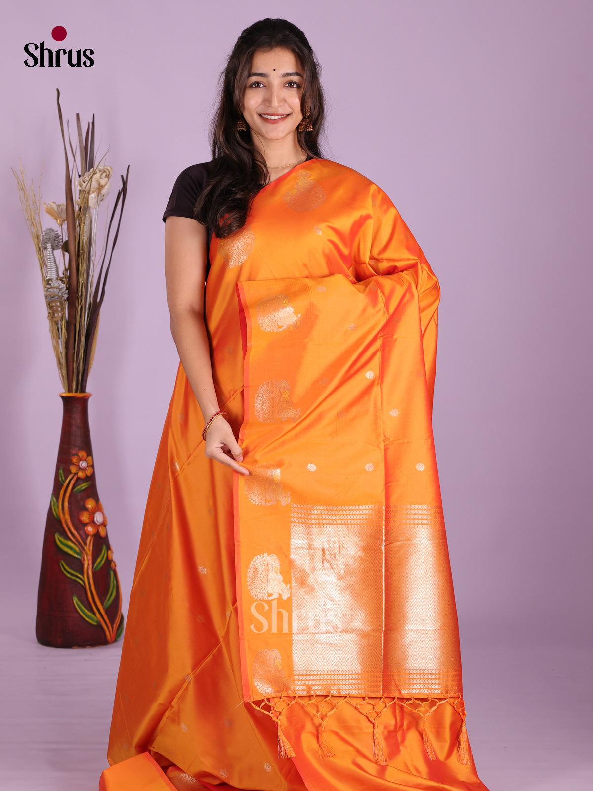 Orange- Semi Softsilk Saree