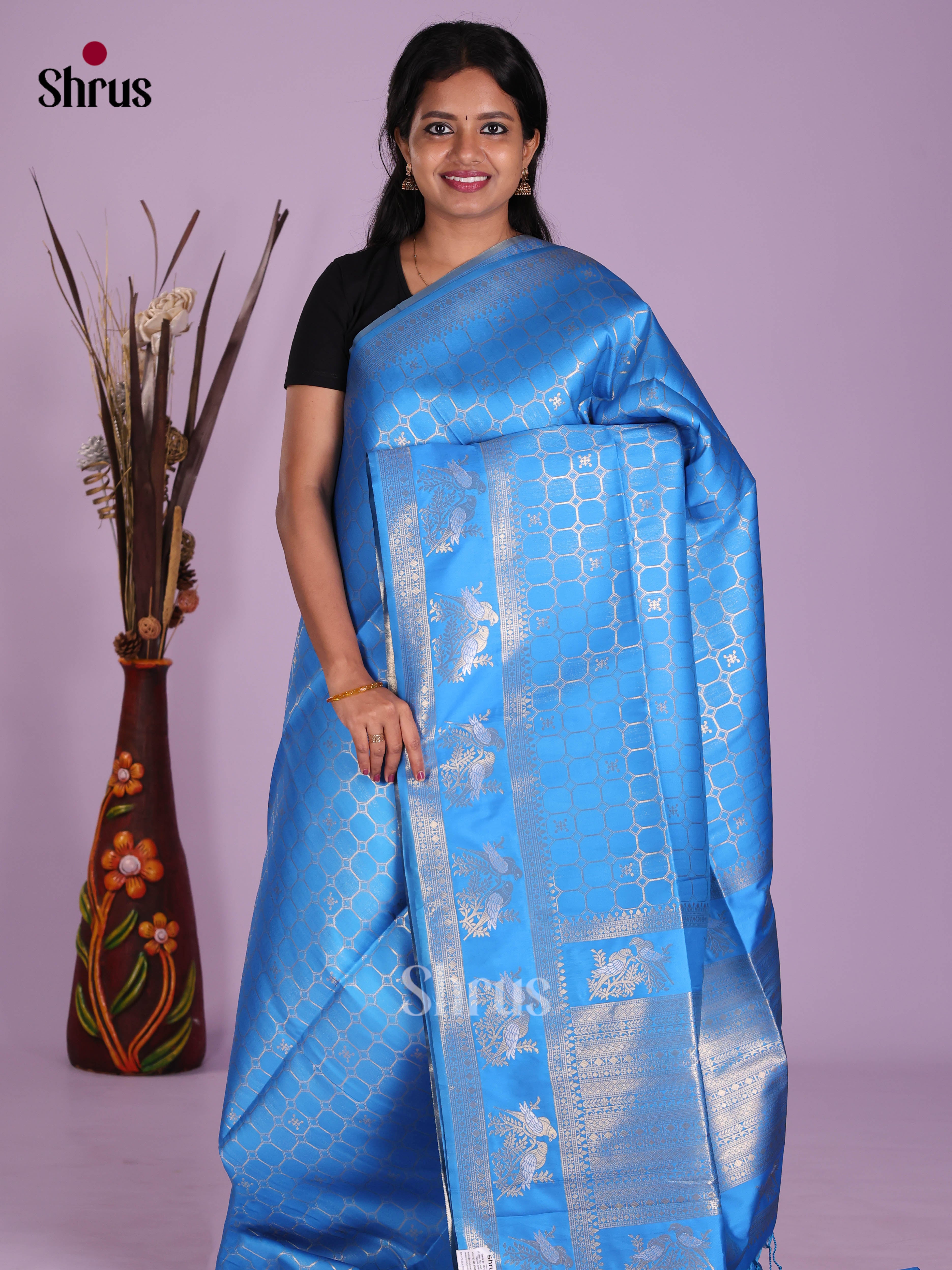 Blue - Semi Softsilk Saree