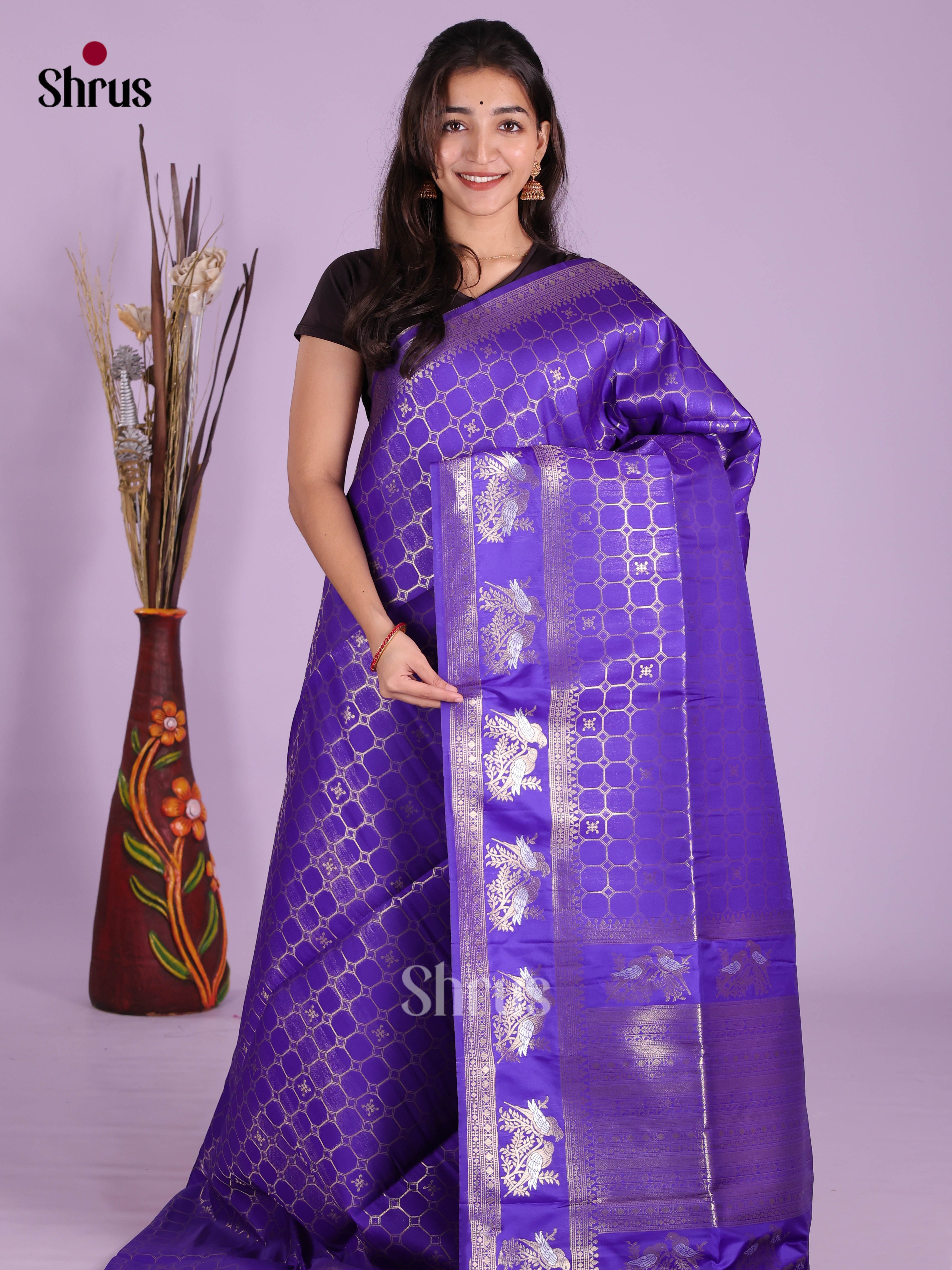 Blue - Semi Softsilk Saree
