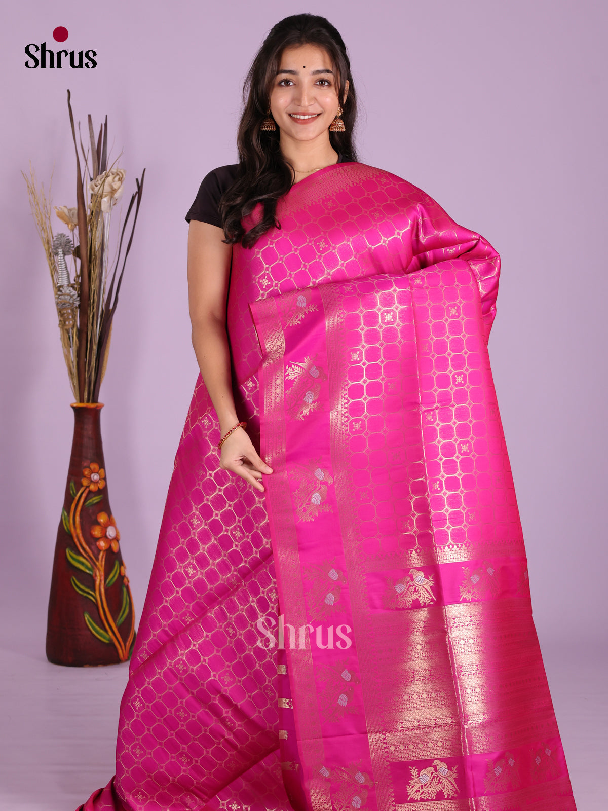 Pink - Semi Softsilk Saree