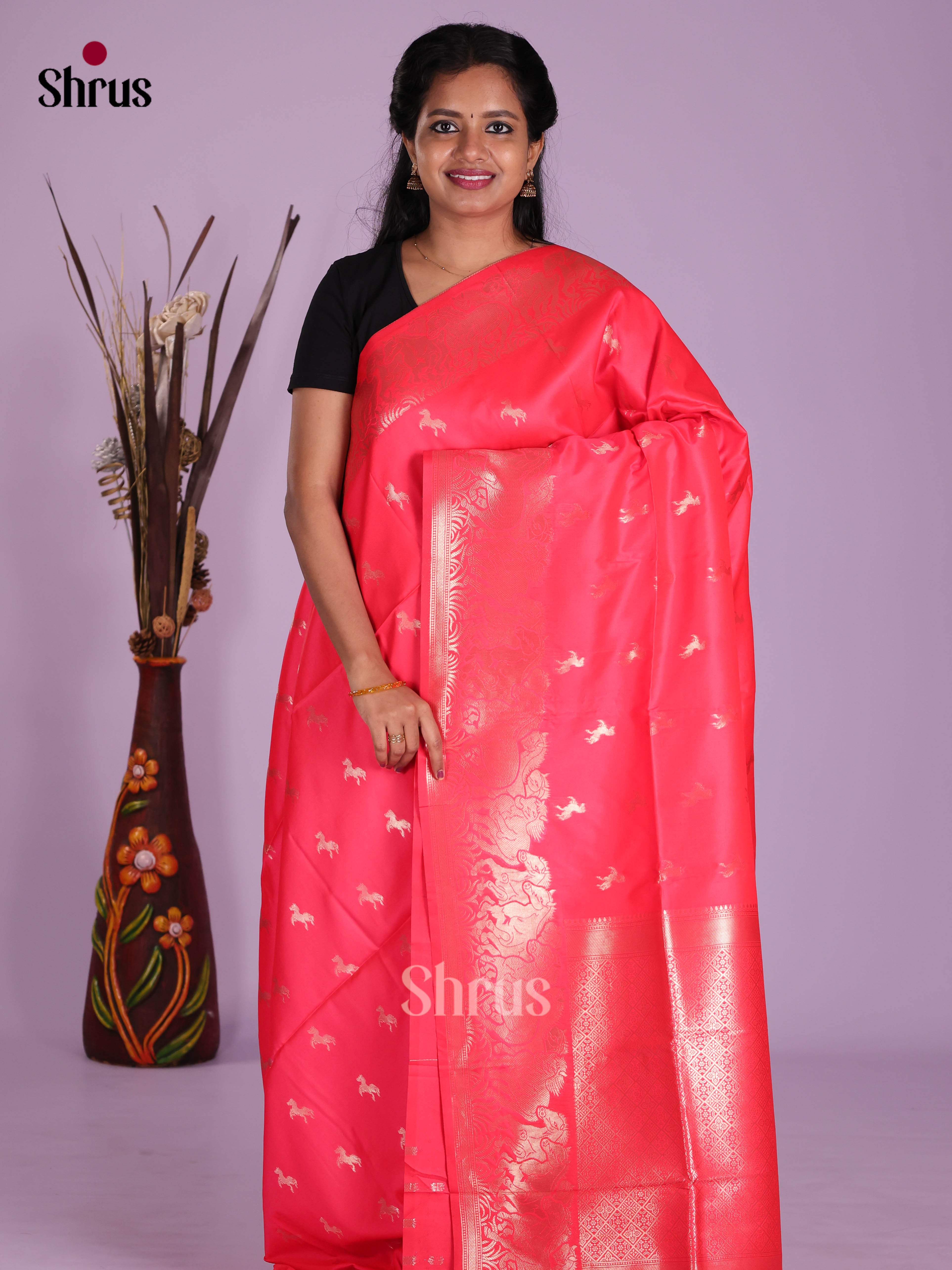 Pink - Semi Softsilk Saree