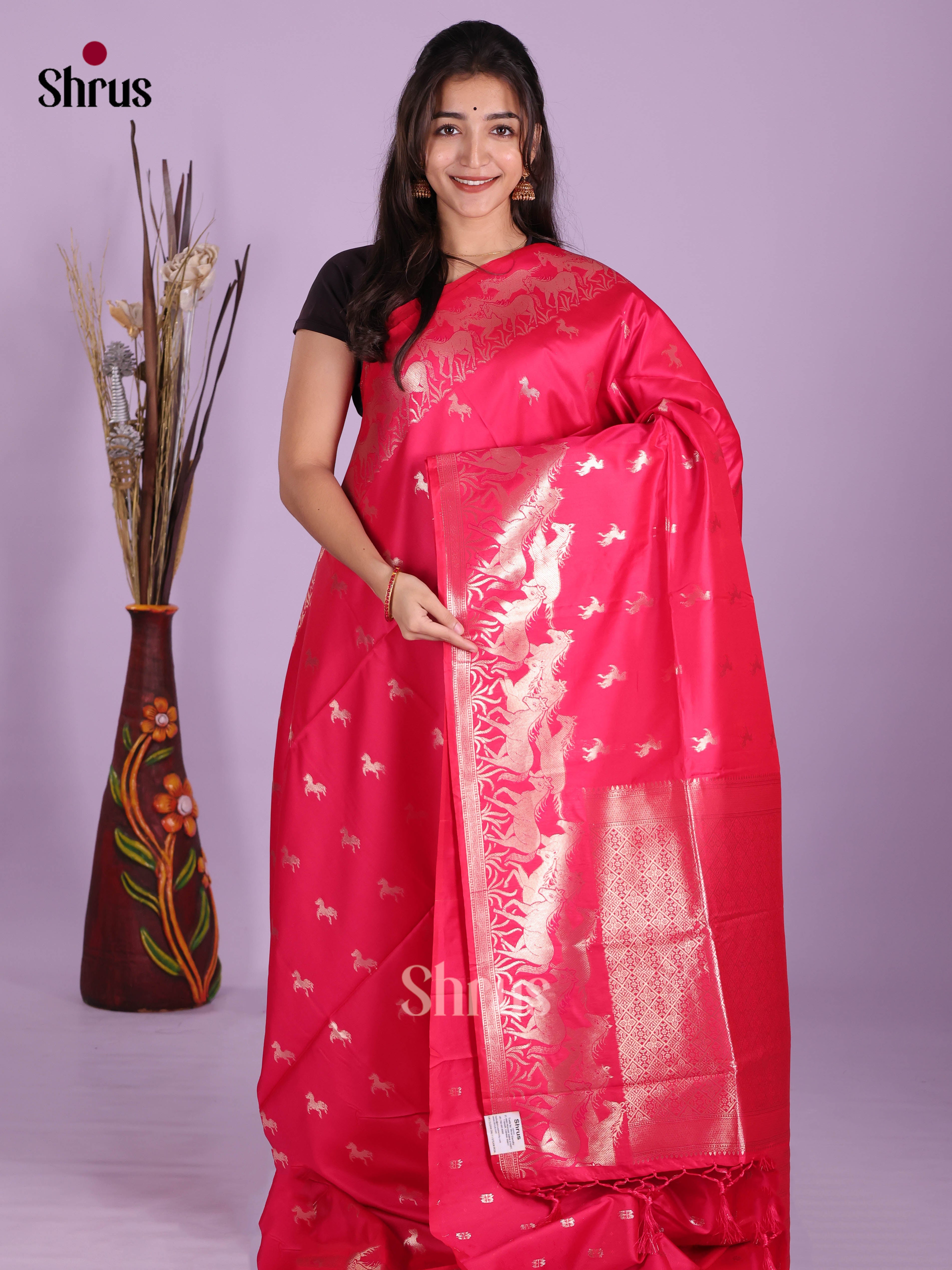 Pink - Semi Softsilk Saree