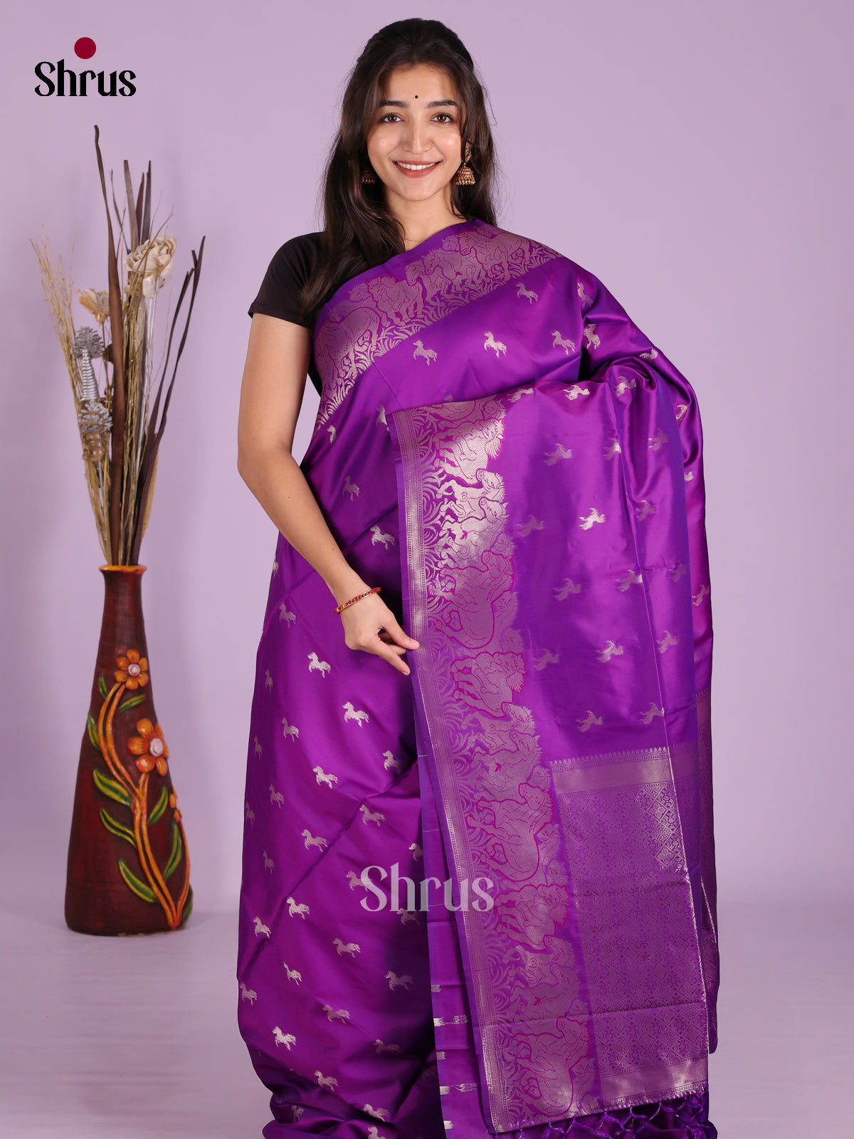 Purple - Semi Softsilk Saree