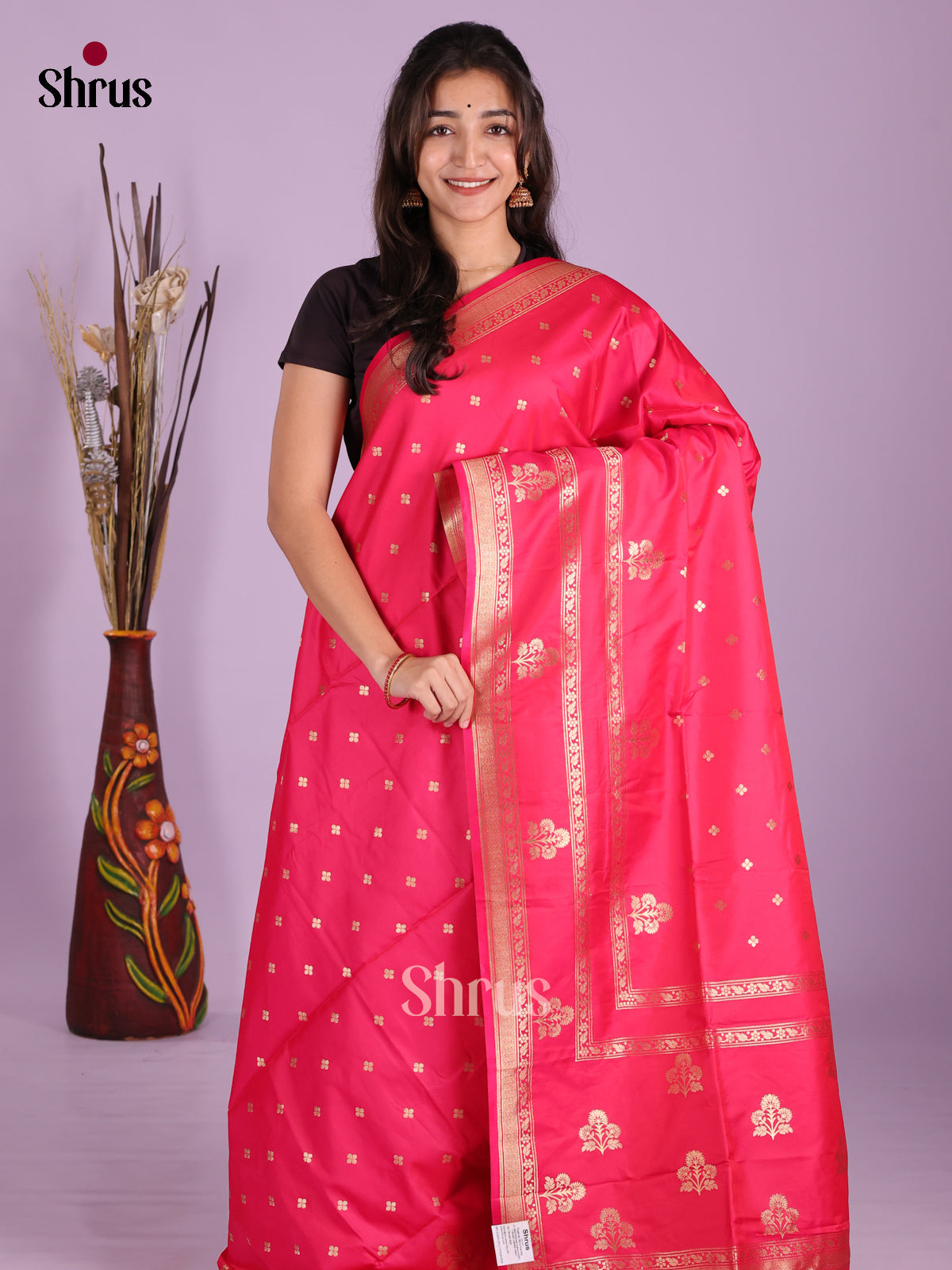 Pink - Semi Softsilk Saree