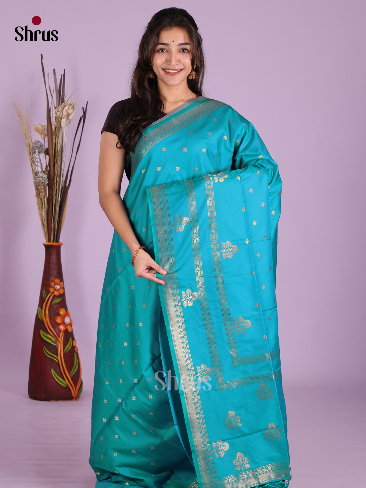 Teal Blue - Semi Softsilk Saree
