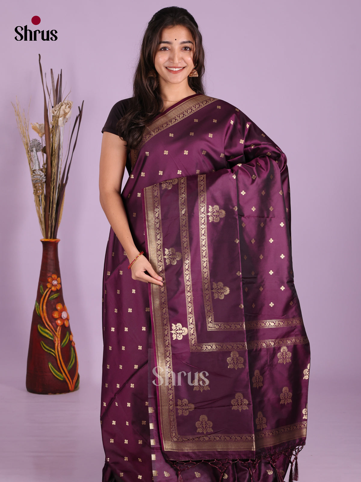Dark Purple - Semi Softsilk Saree