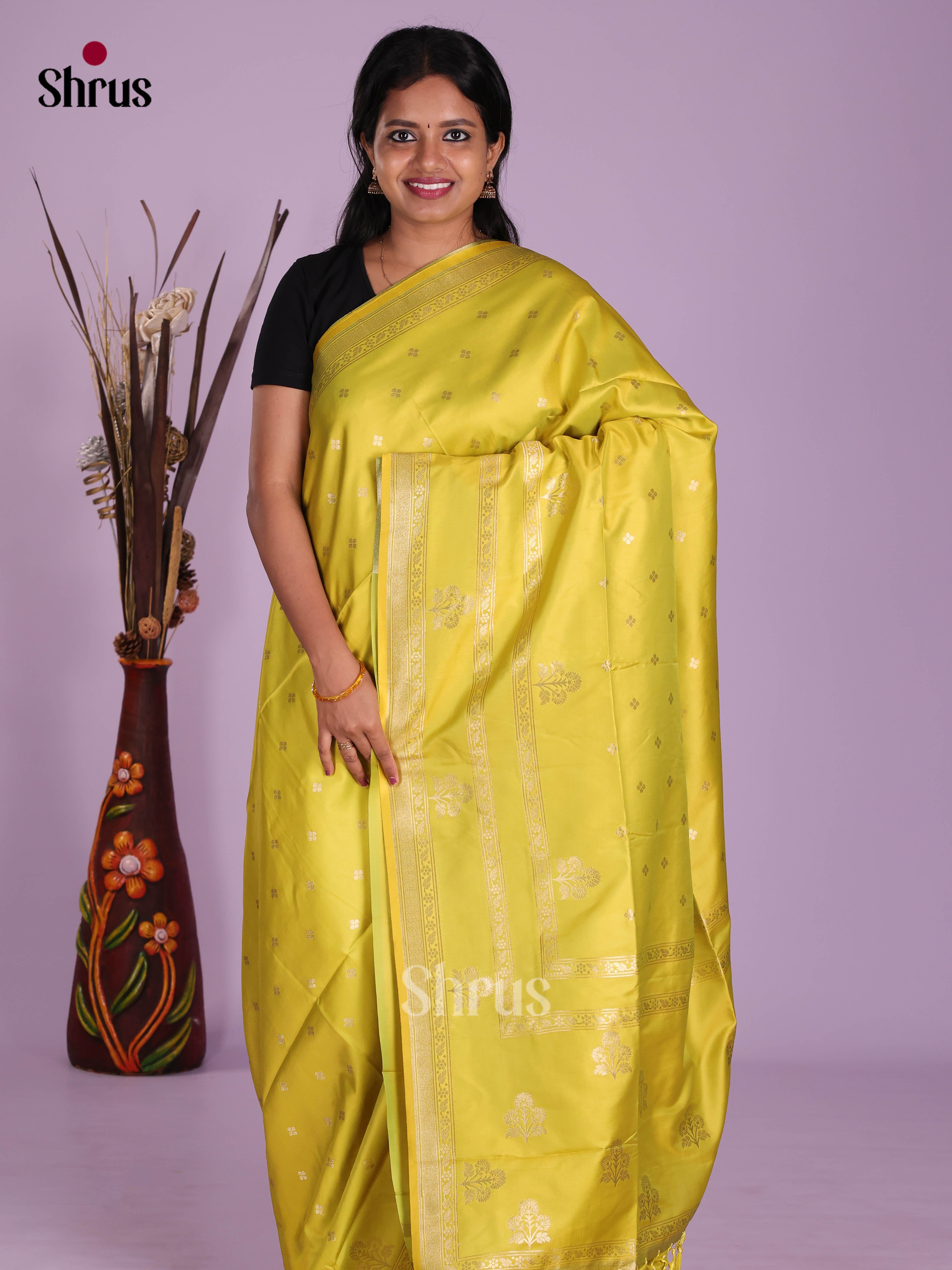 Lime Green - Semi Softsilk Saree