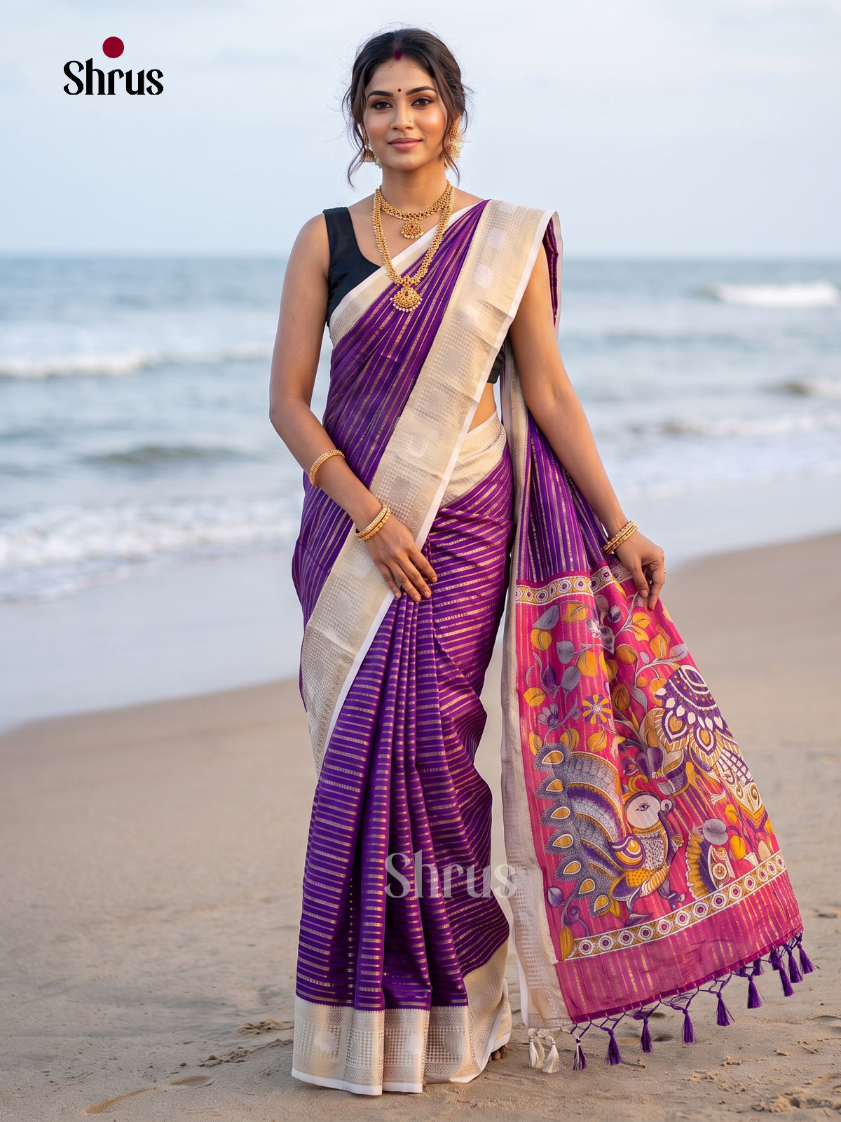 Purple & Lavender - Semi Mysoresilk Saree- DJS22256