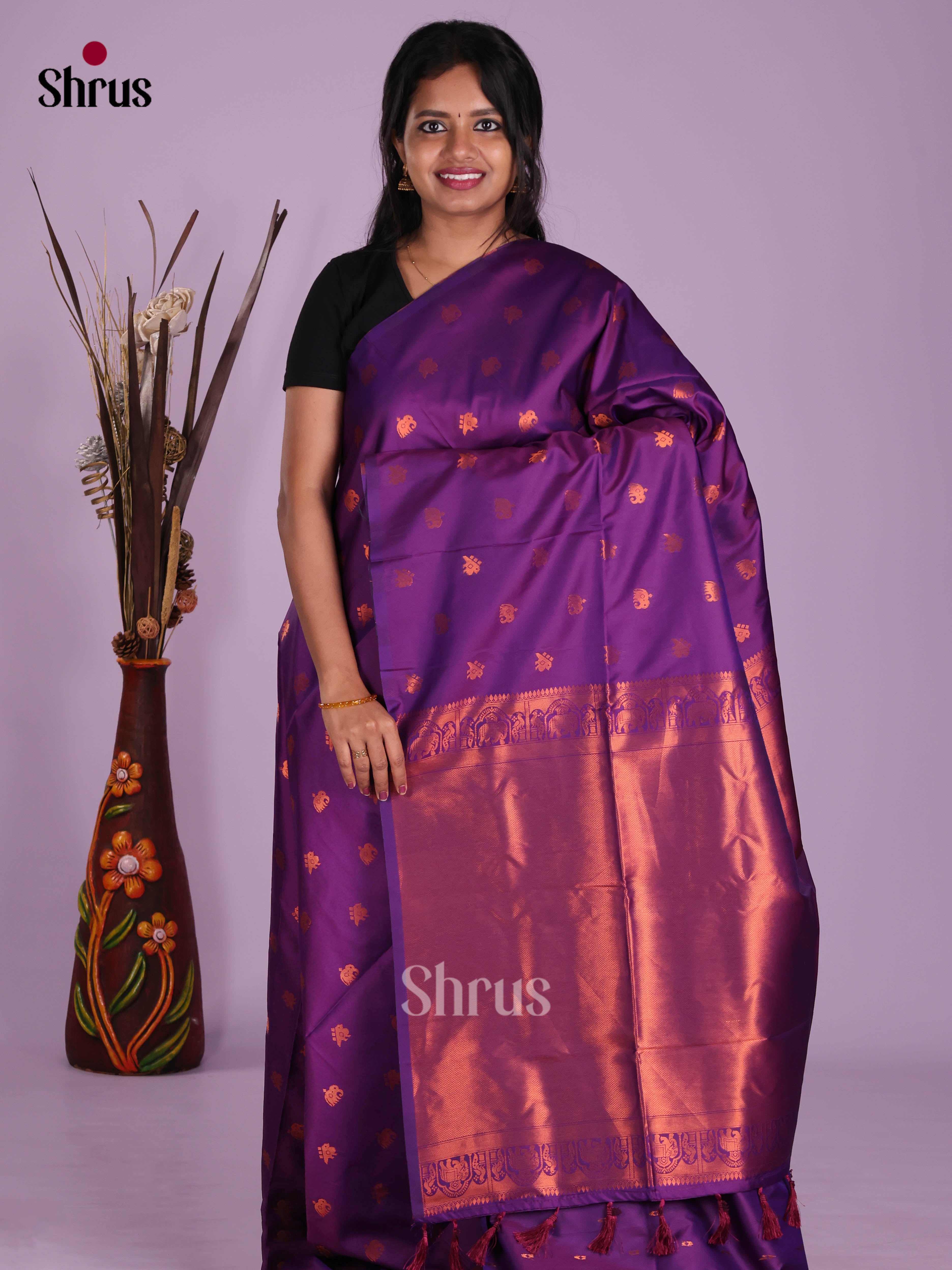 Purple - Semi Softsilk Saree
