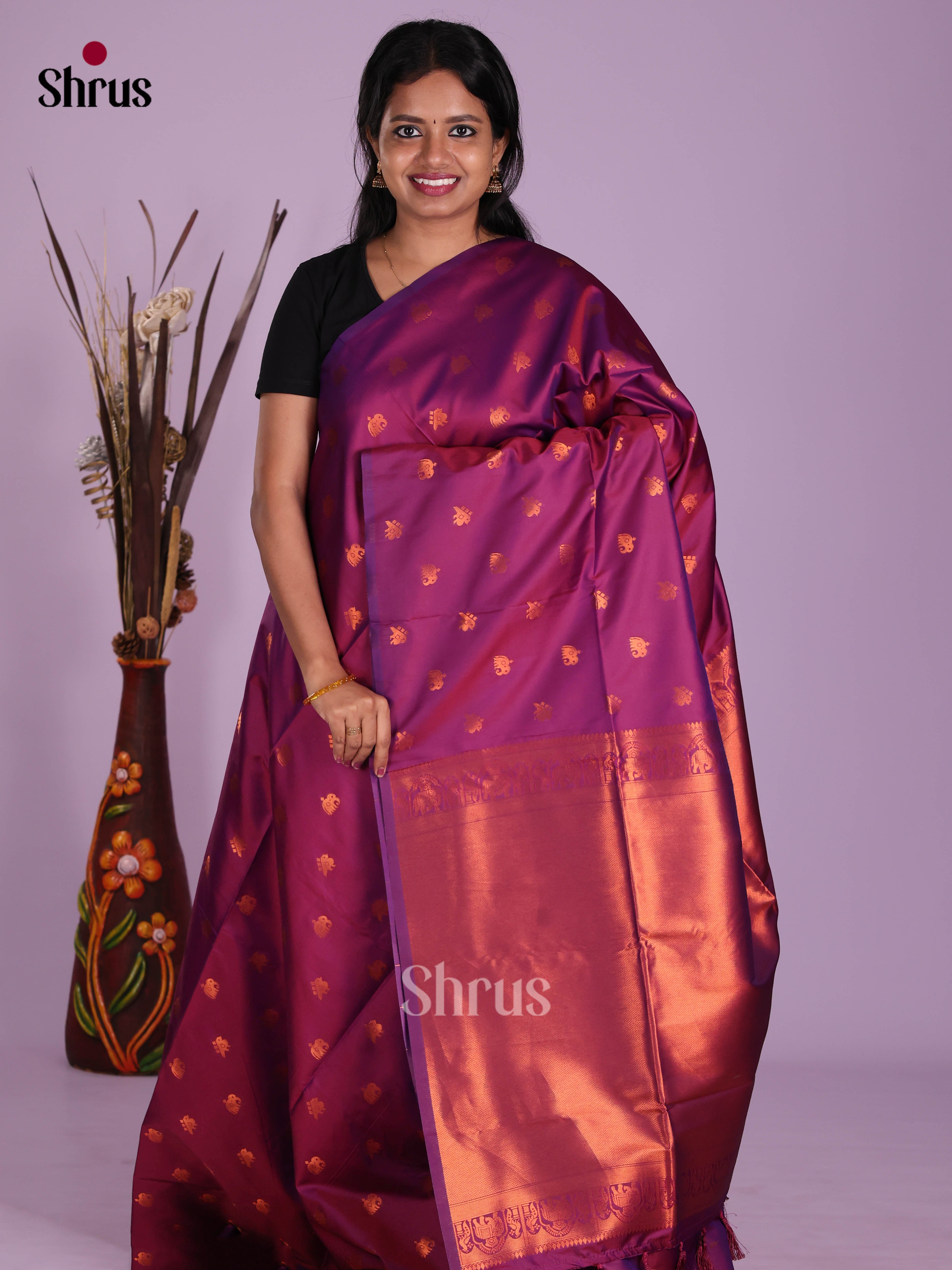 Purple - Semi Softsilk Saree