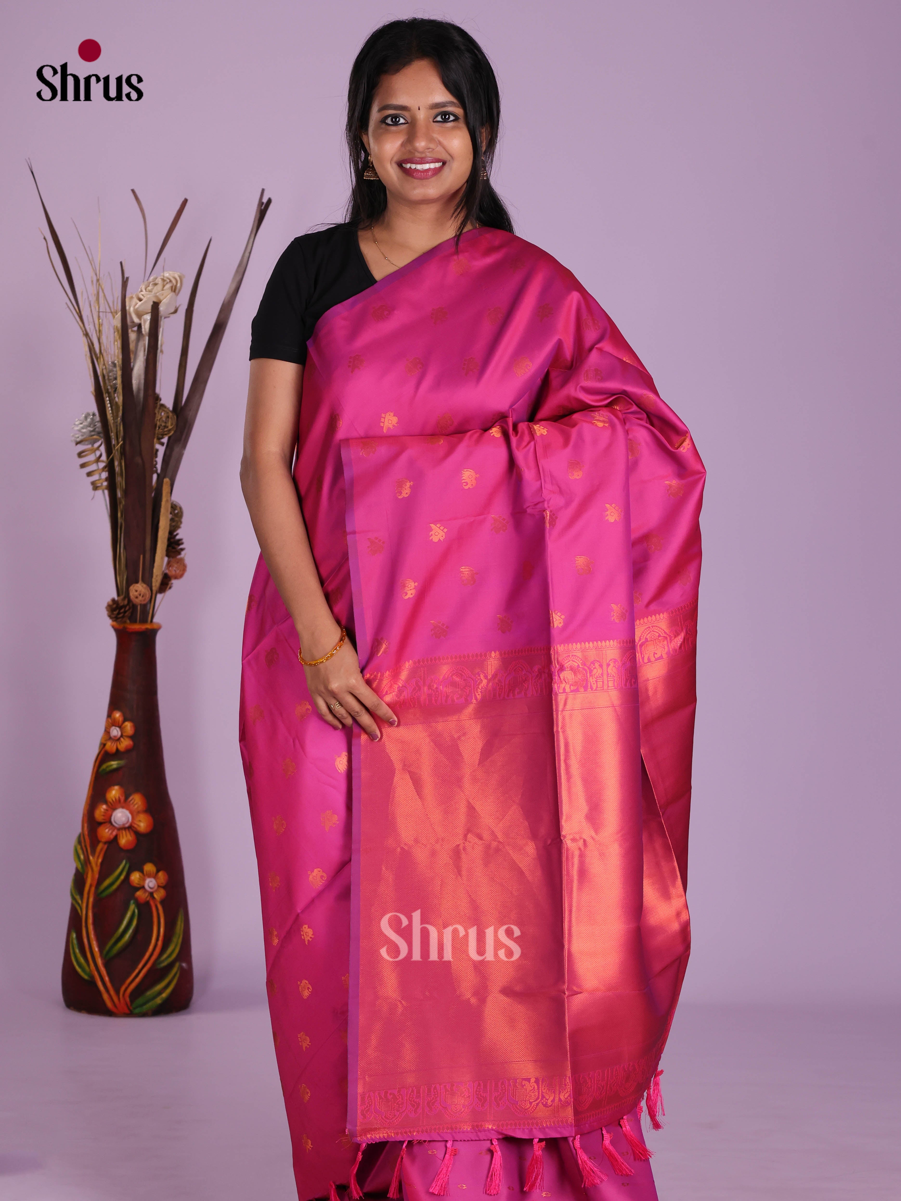 Pink - Semi Softsilk Saree