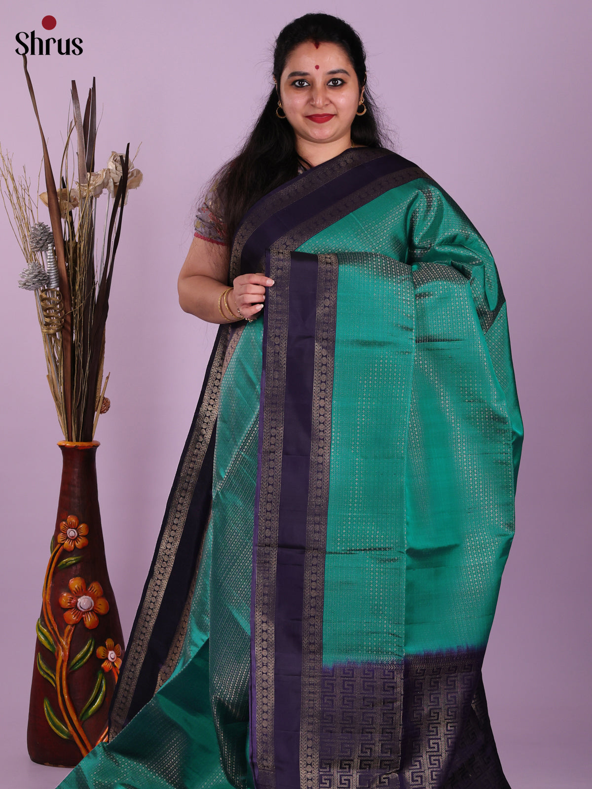 Serene Green & Blue Soft Silk Saree with zari checks , rettaipet border