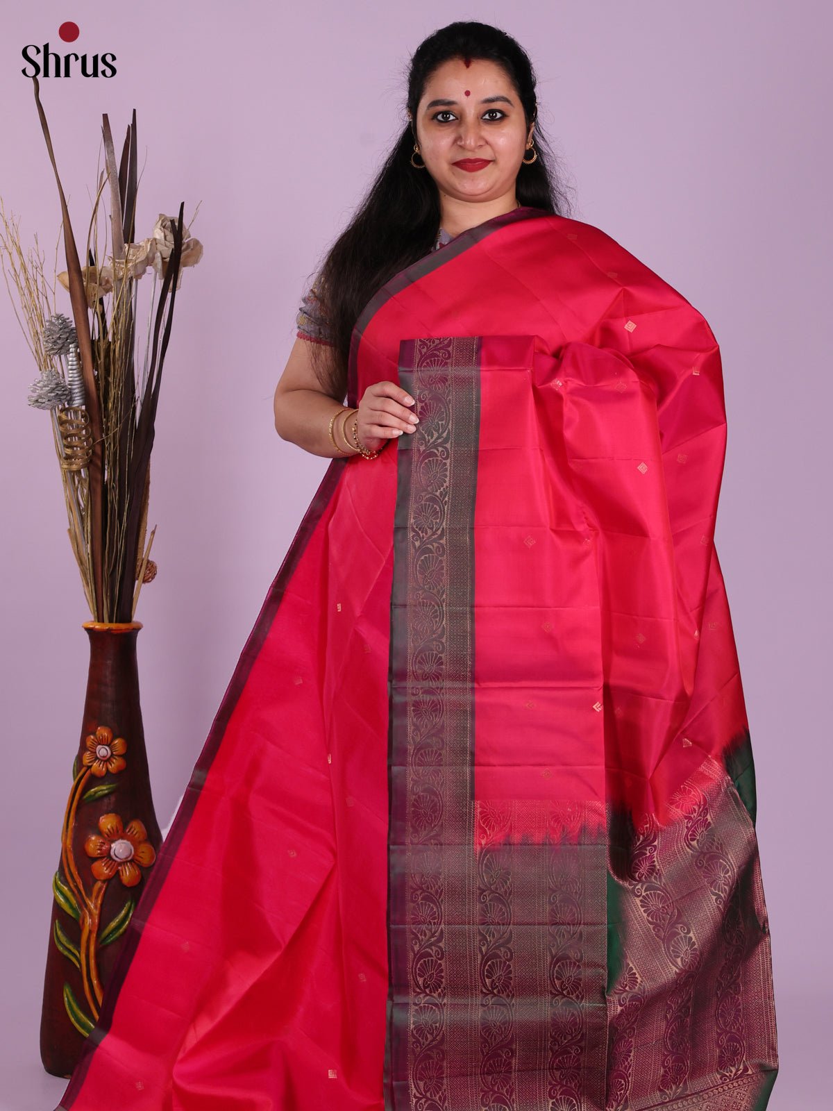 Radiant Red & Double Shaded Maroon Soft Silk Saree with floral vines border