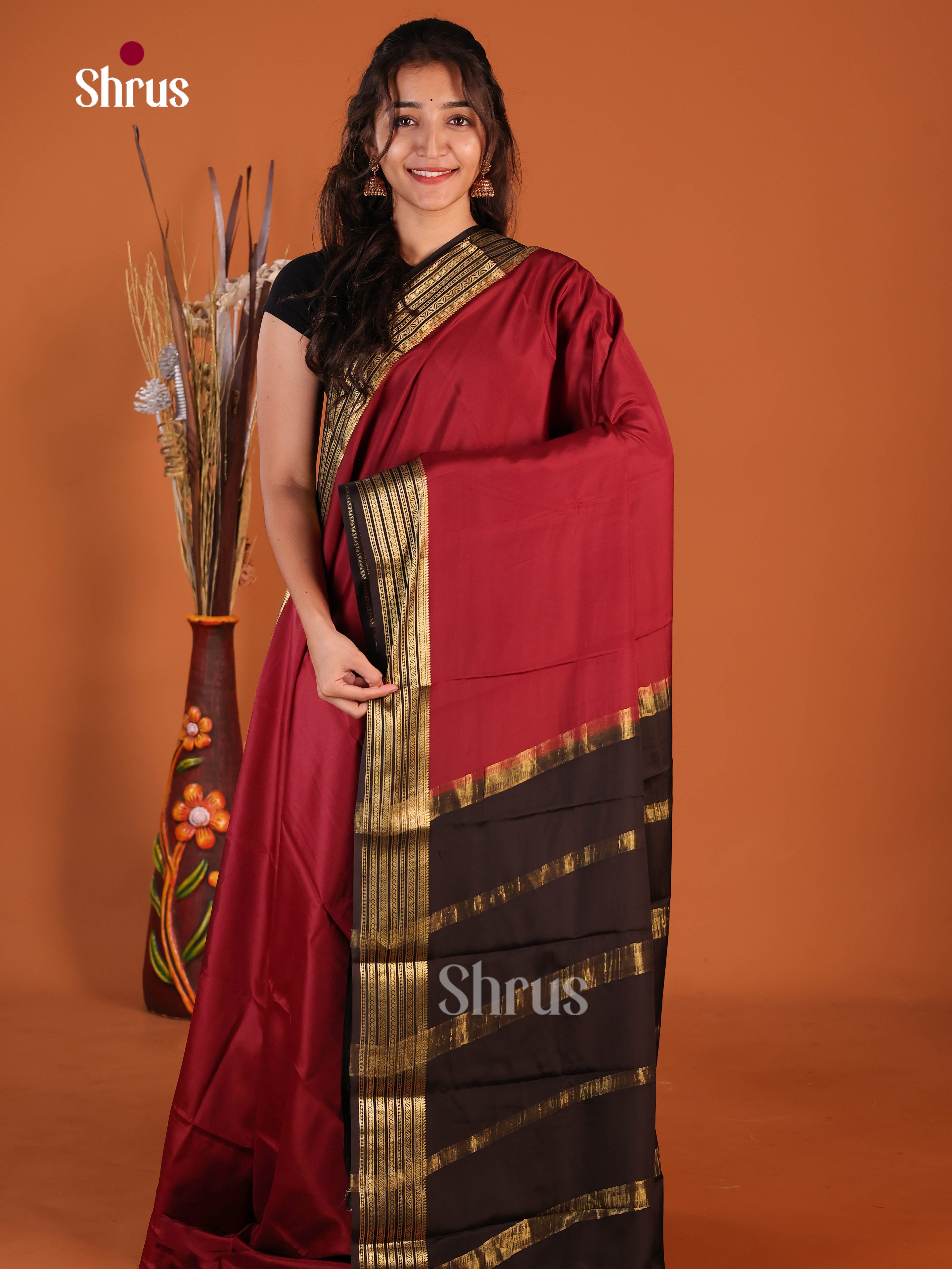 red brown Mysore Silk Saree