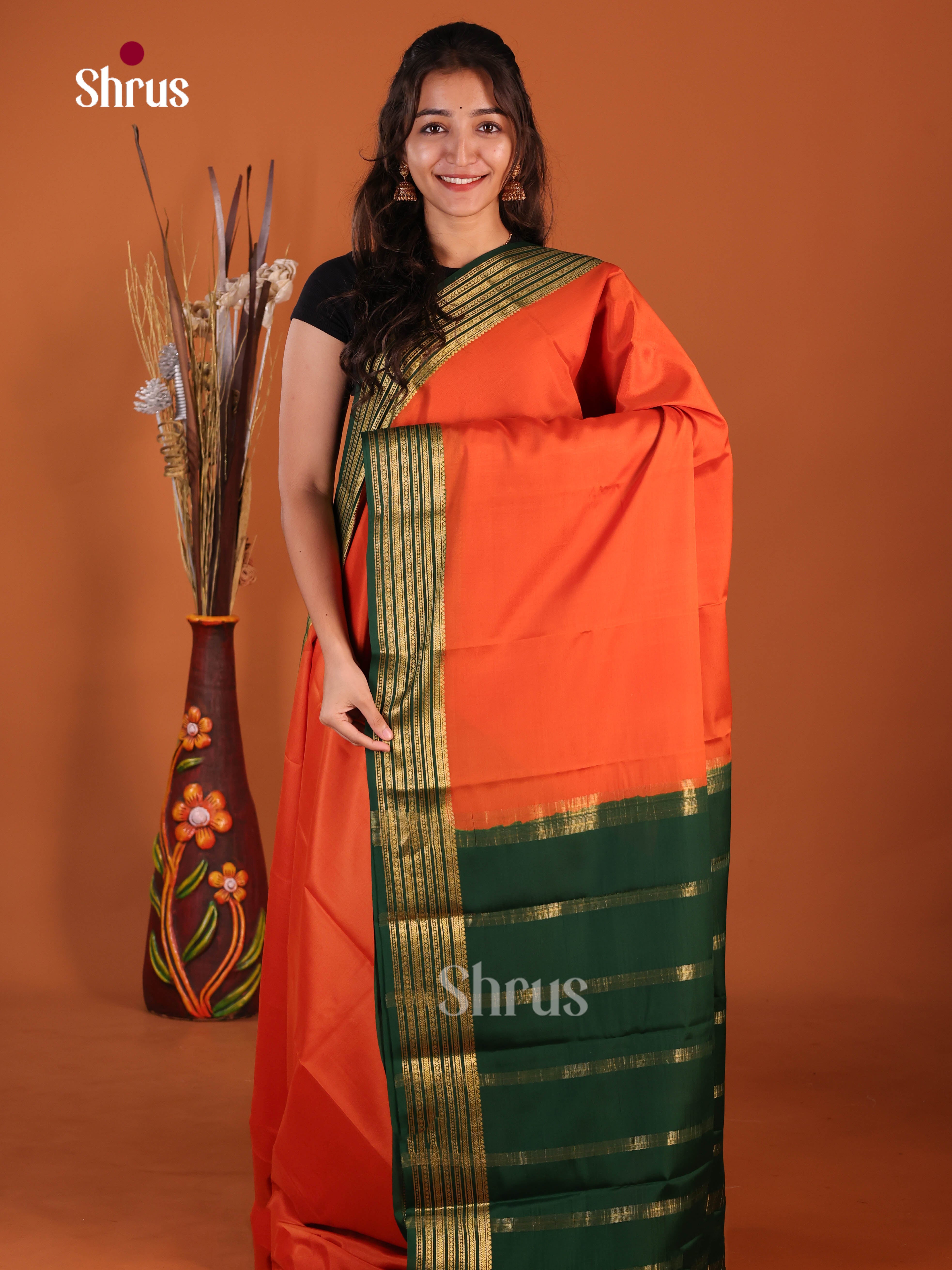 orange green Mysore Silk Saree