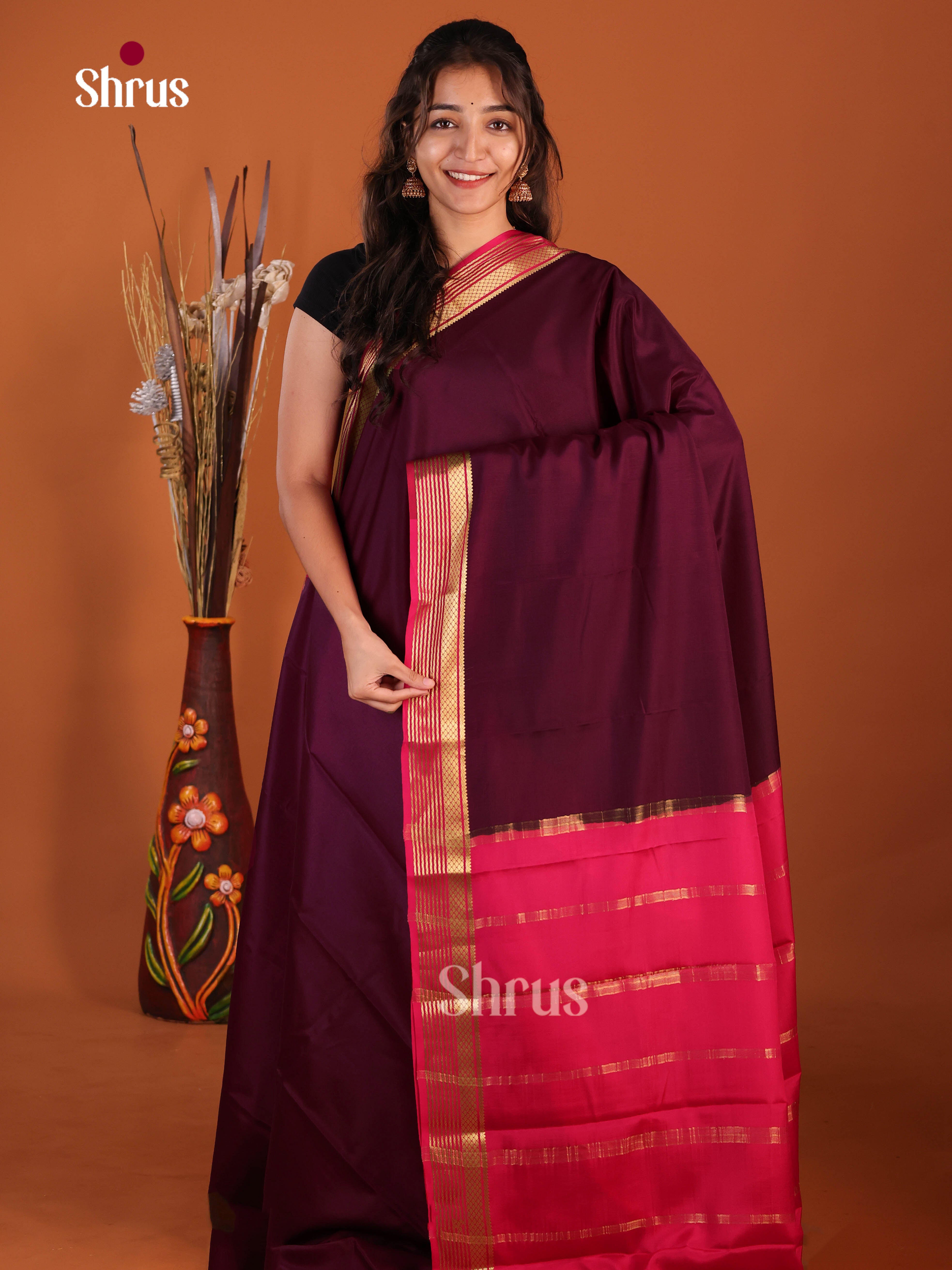 classic maroon red Mysore Silk Saree