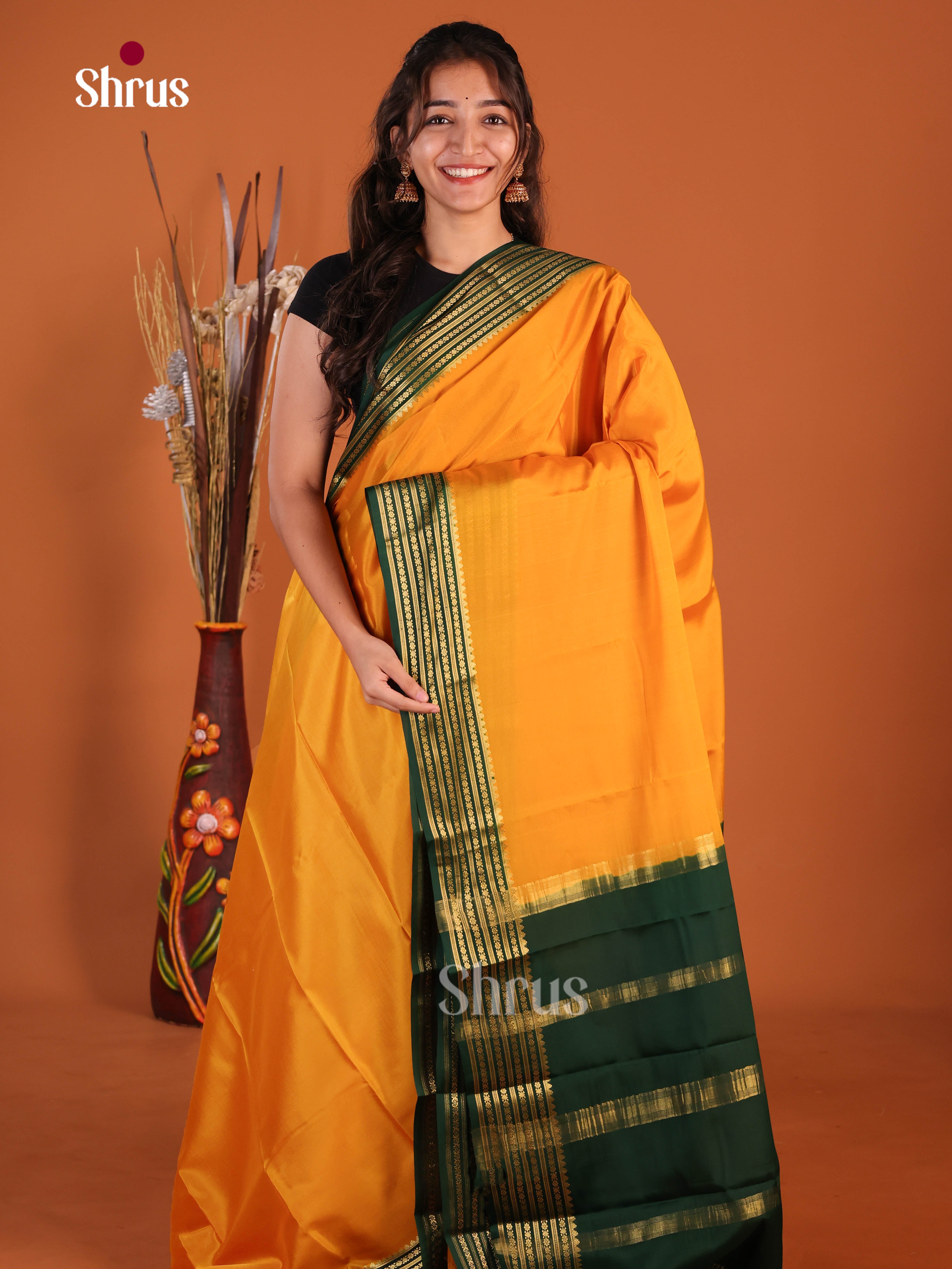 Glorious Mambazha Yellow & Green Mysore Silk Saree with zari Border