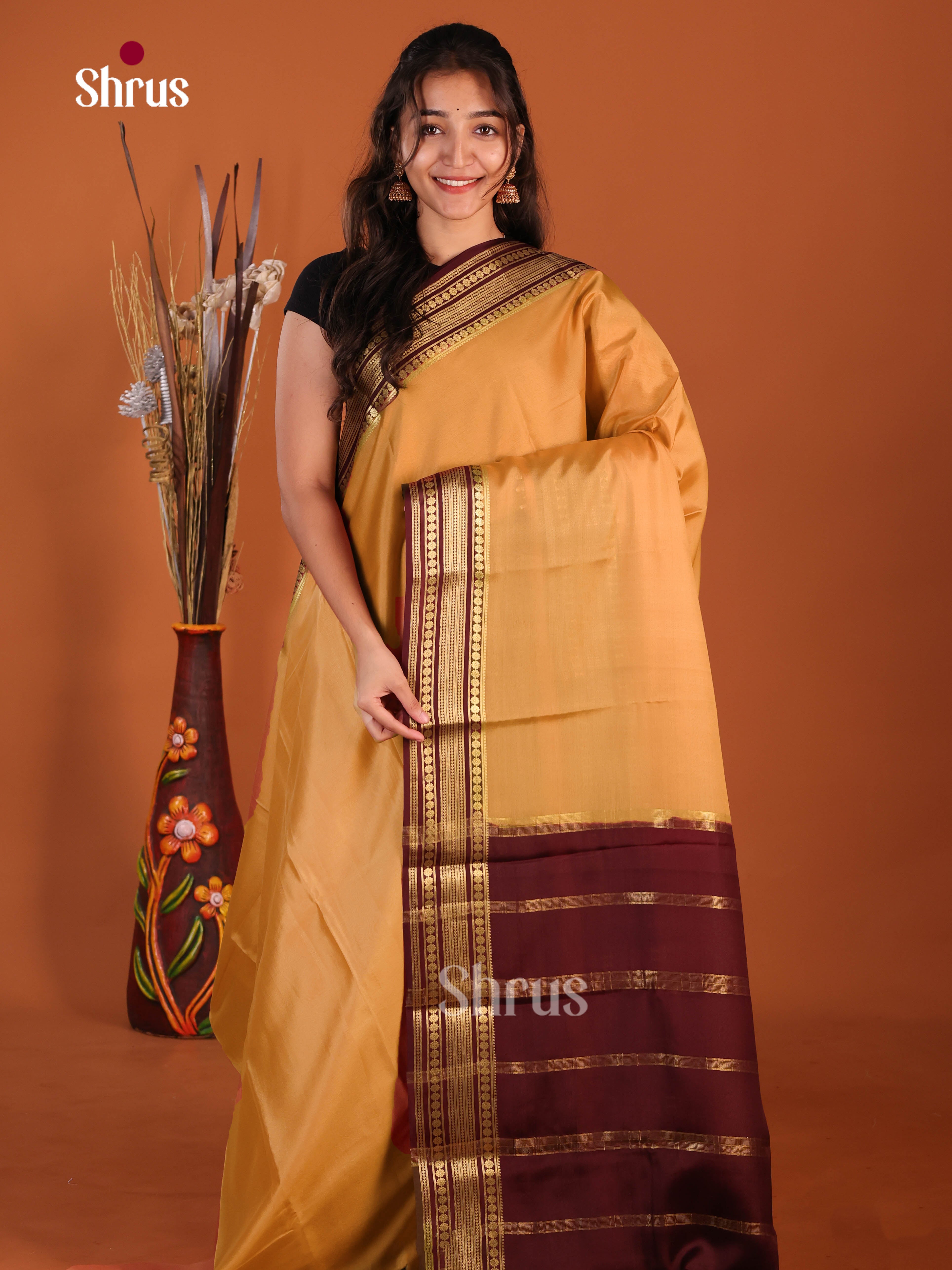 dazzling sandel brown Mysore Silk Saree