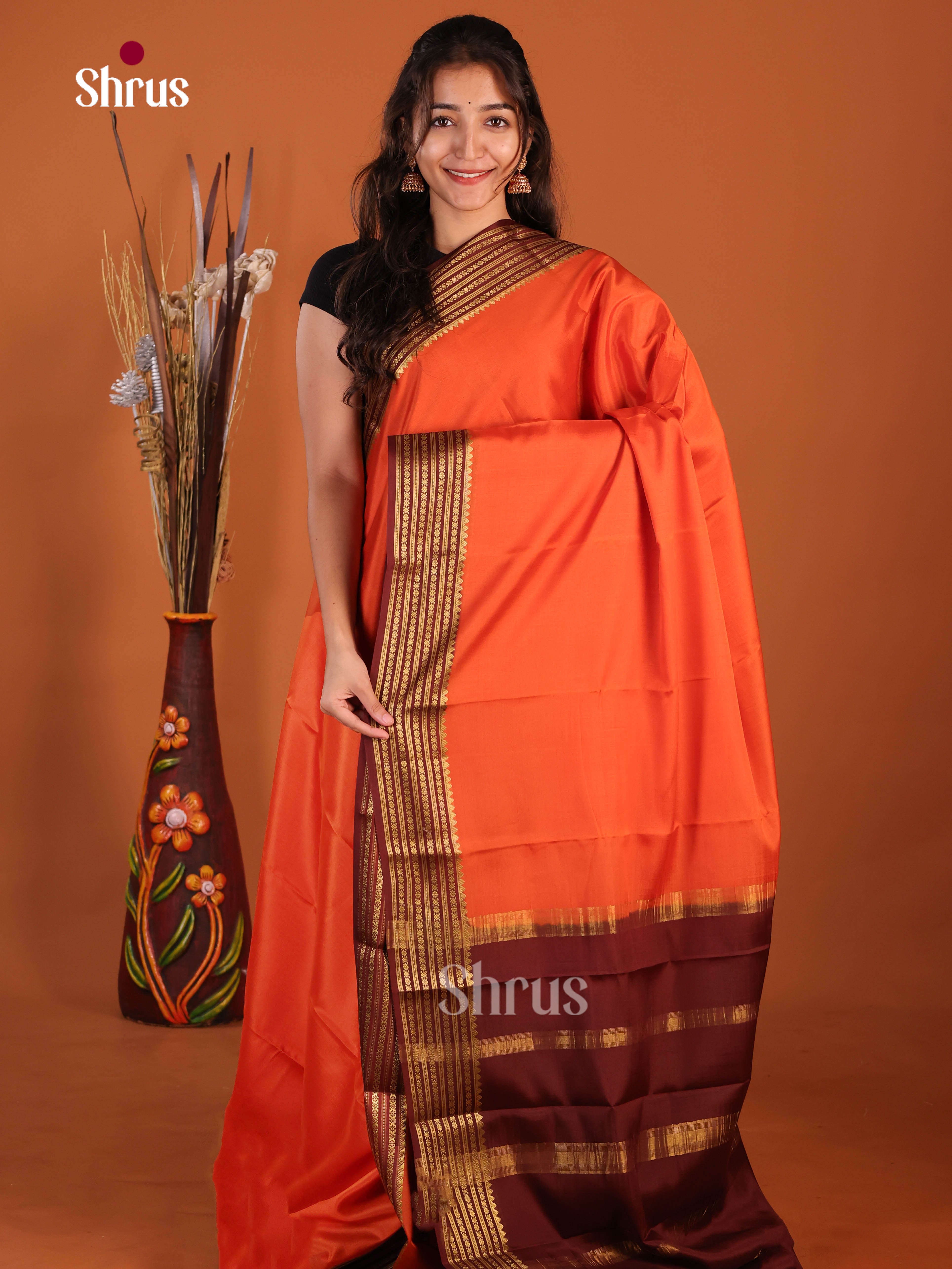 orange brown Mysore Silk Saree