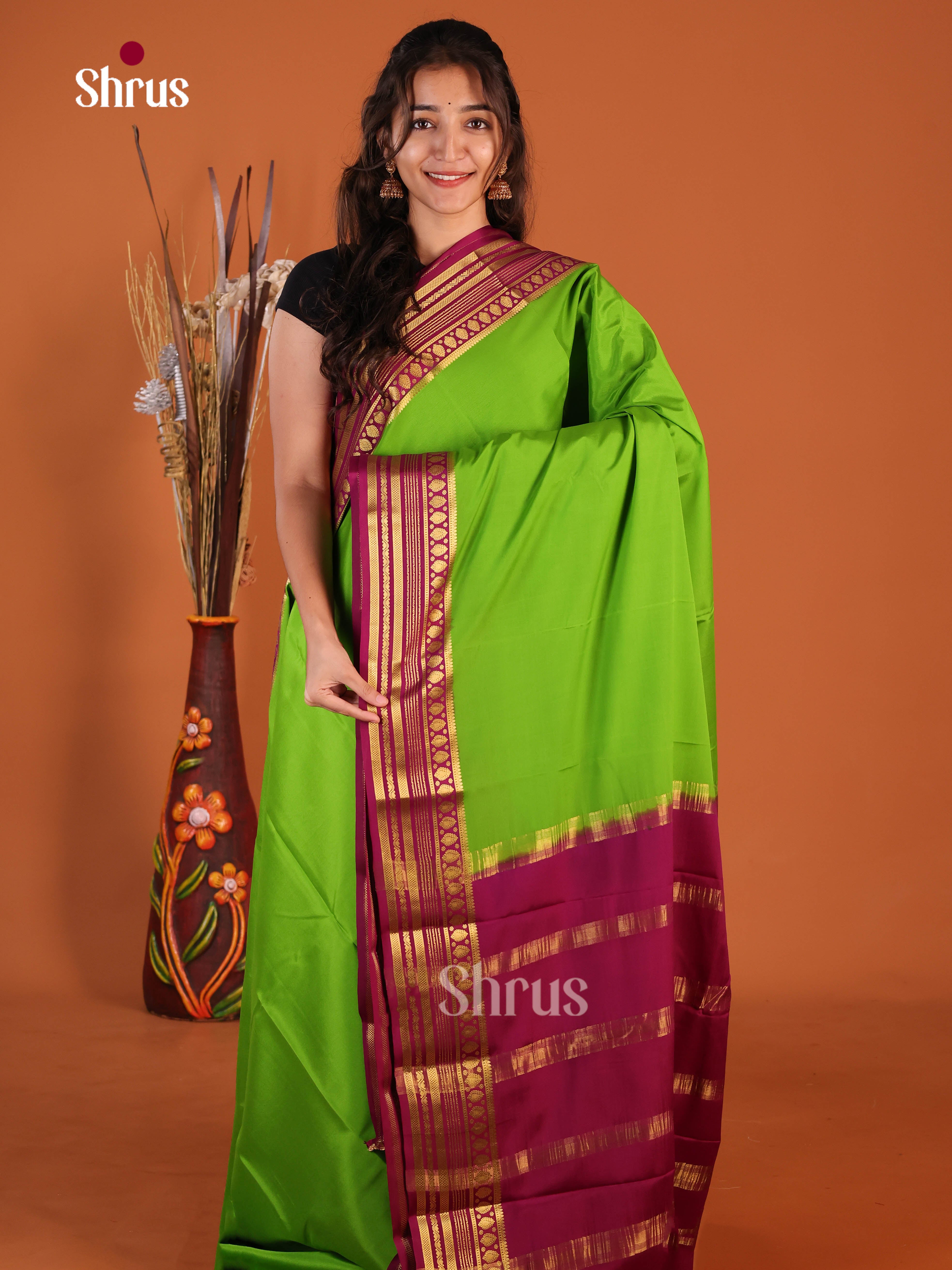 light green marron Mysore Silk Saree