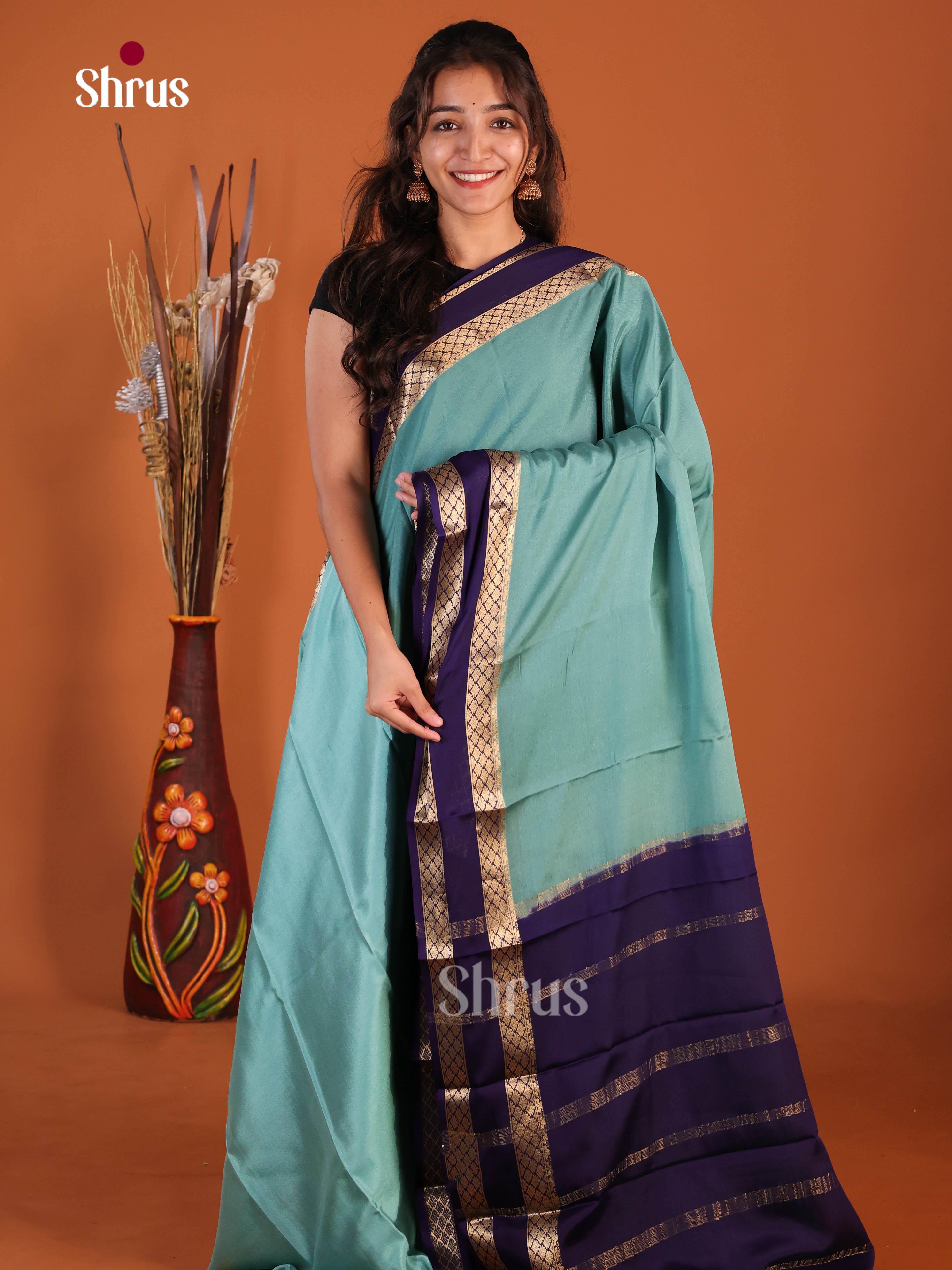 light blue navy blue Mysore Silk Saree