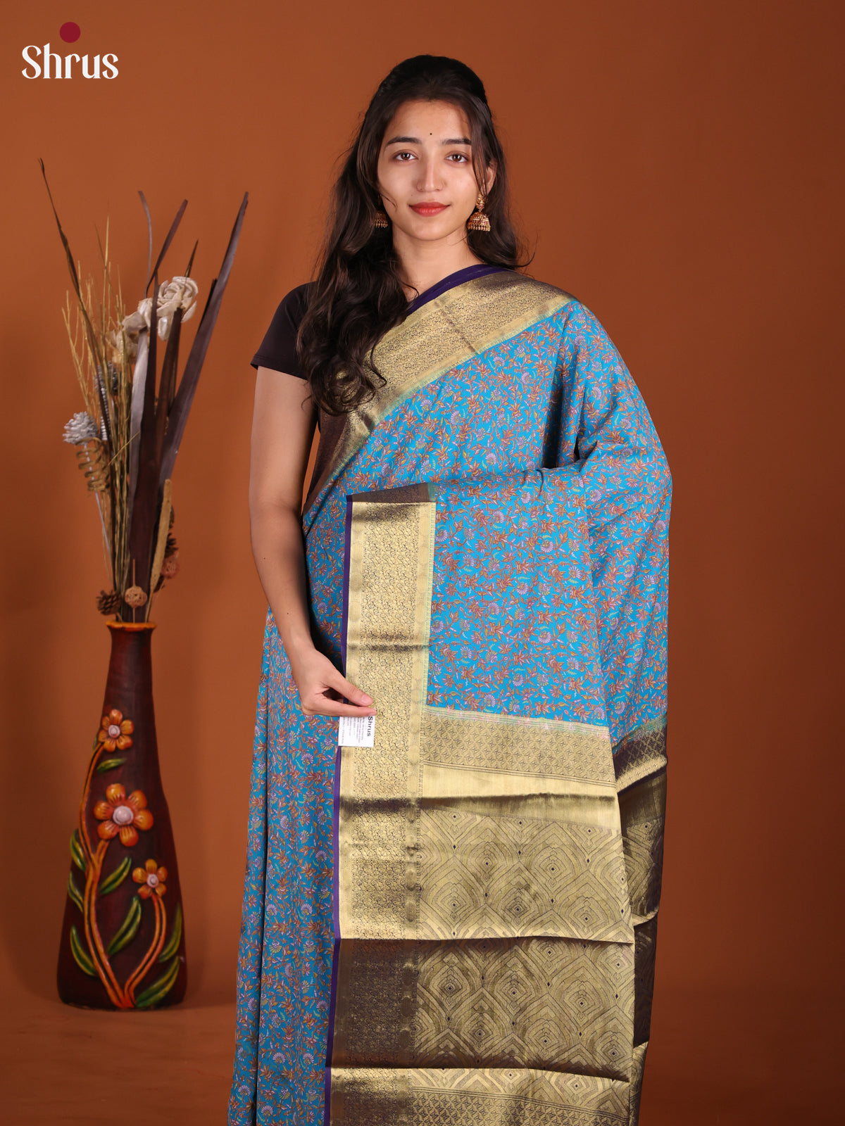 Light Blue & Blue - Semi Mysoresilk Saree - Shop on Shrus.com